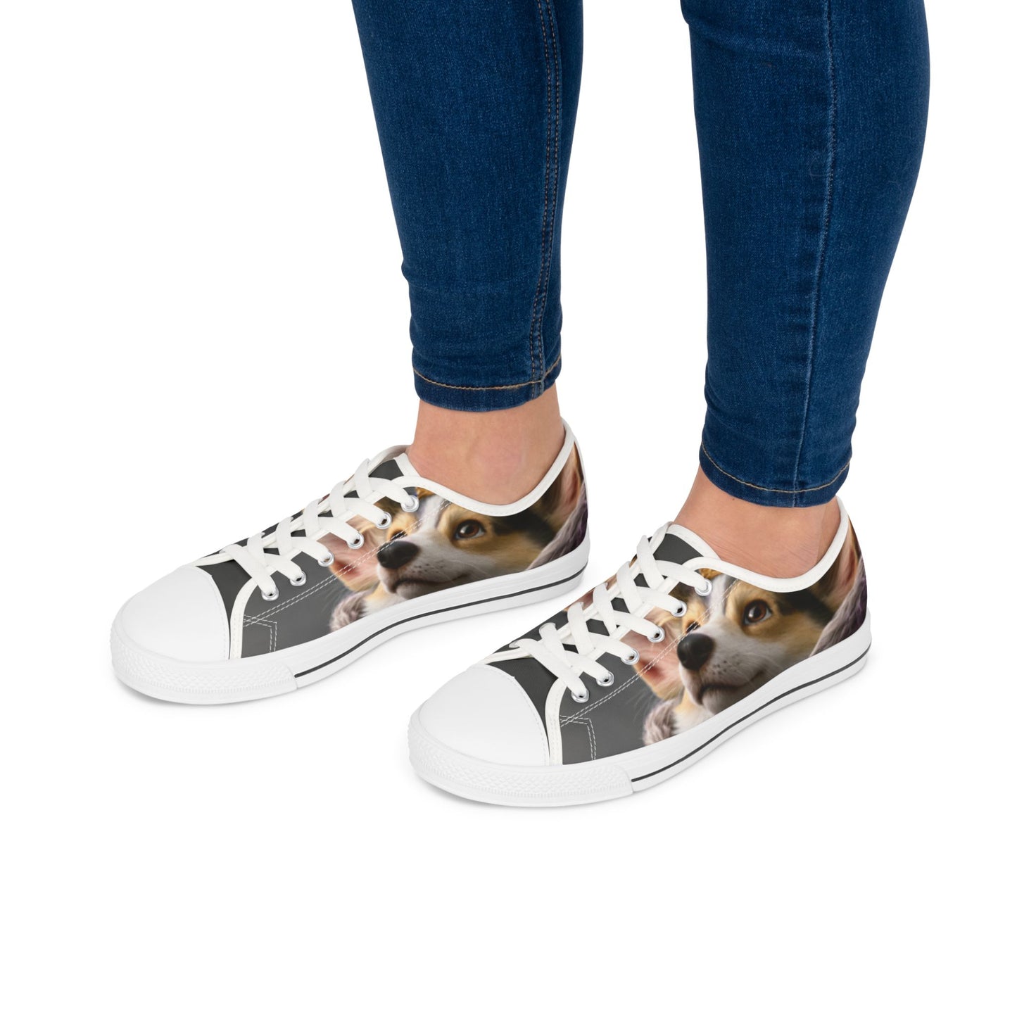 King Pup Cute Corgi Face Women's Low Top Casual Canvas Sneakers