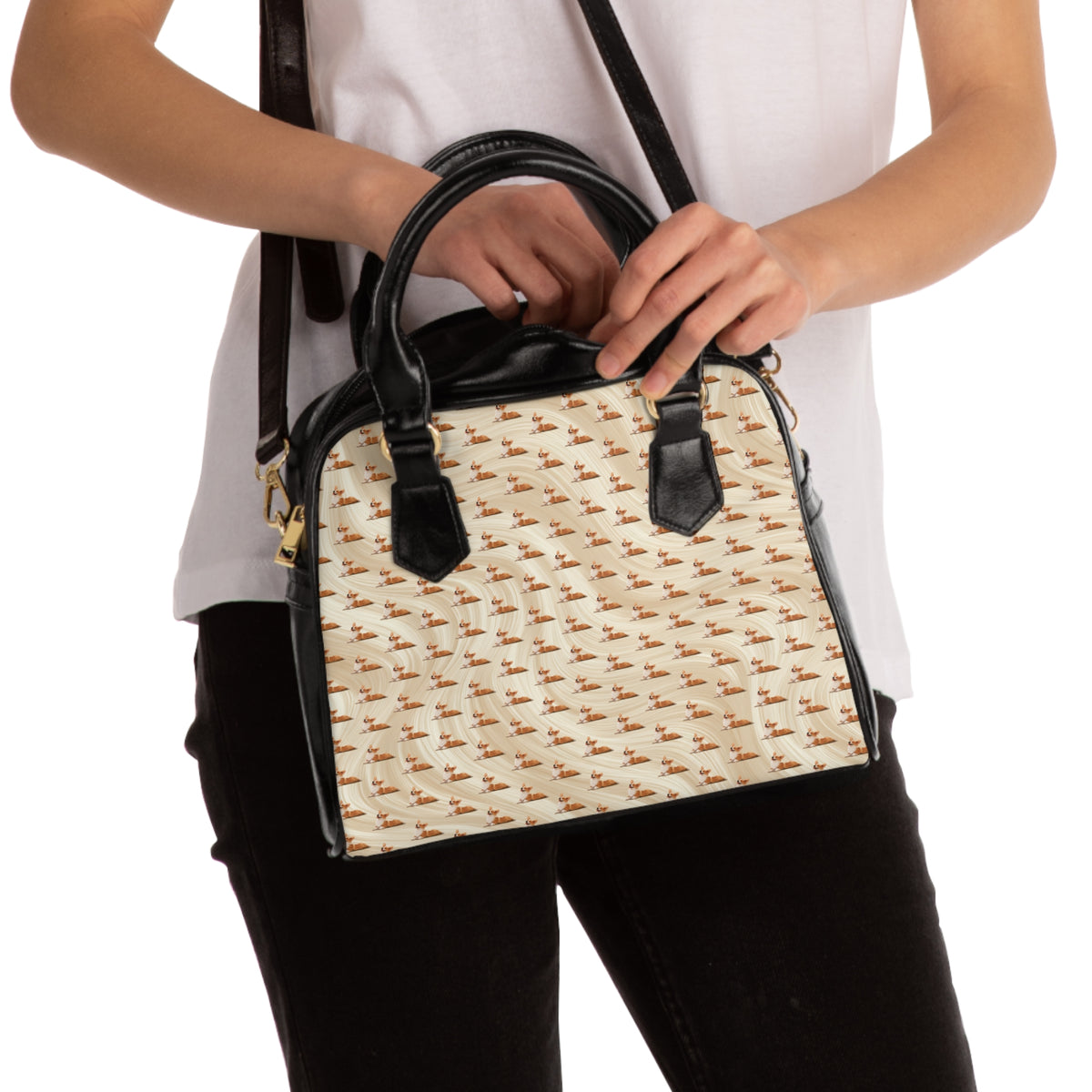 Giddy Sploot Corgi Creamy Champagne Shoulder Handbag
