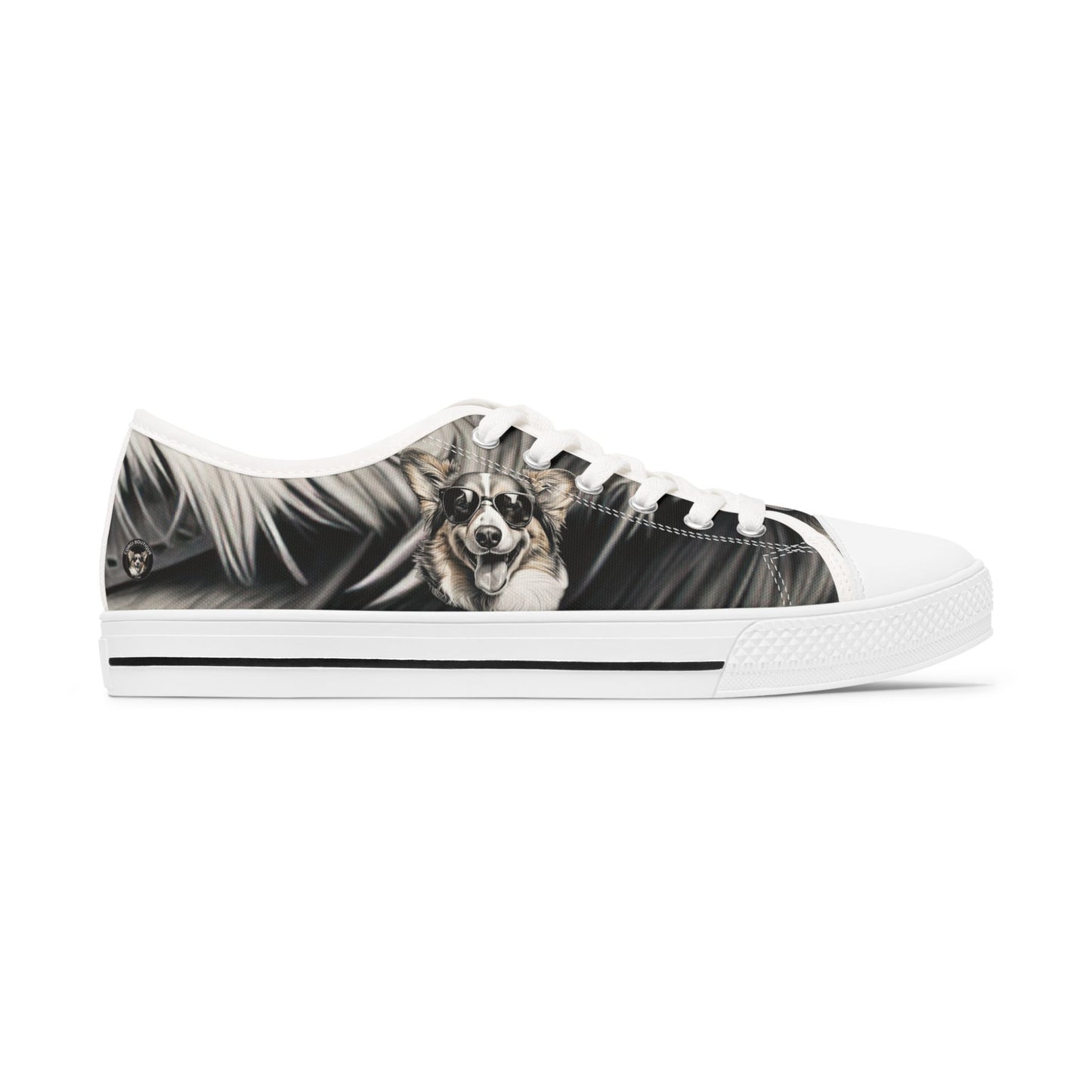 Corgi Cool Portrait in Shades Women's Low Top Casual Canvas Sneakers