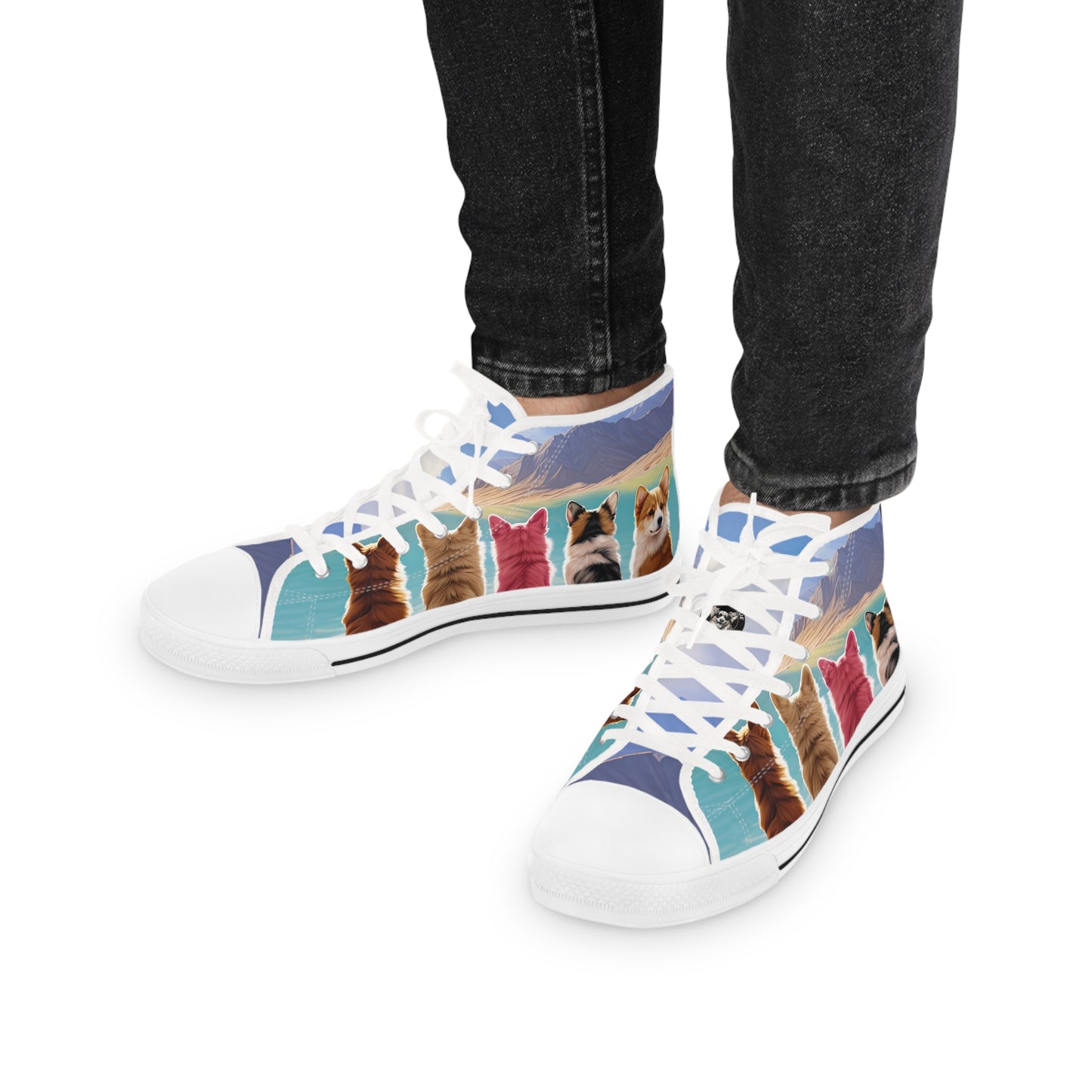 Corgi Lake Tranquil Portrait Men's High Top Casual Canvas Sneakers