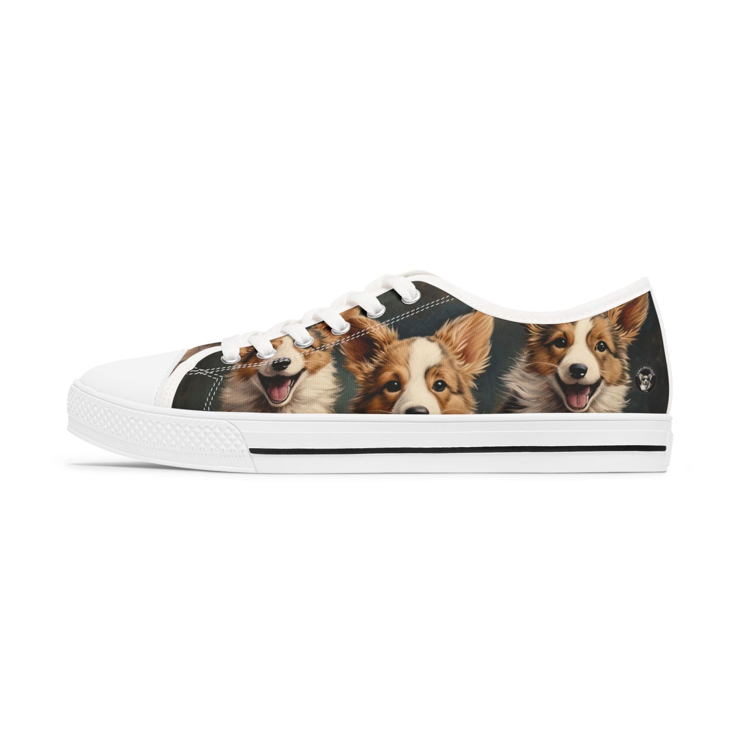 Corgi Pouncing Print Women's Low Top Casual Canvas Sneakers