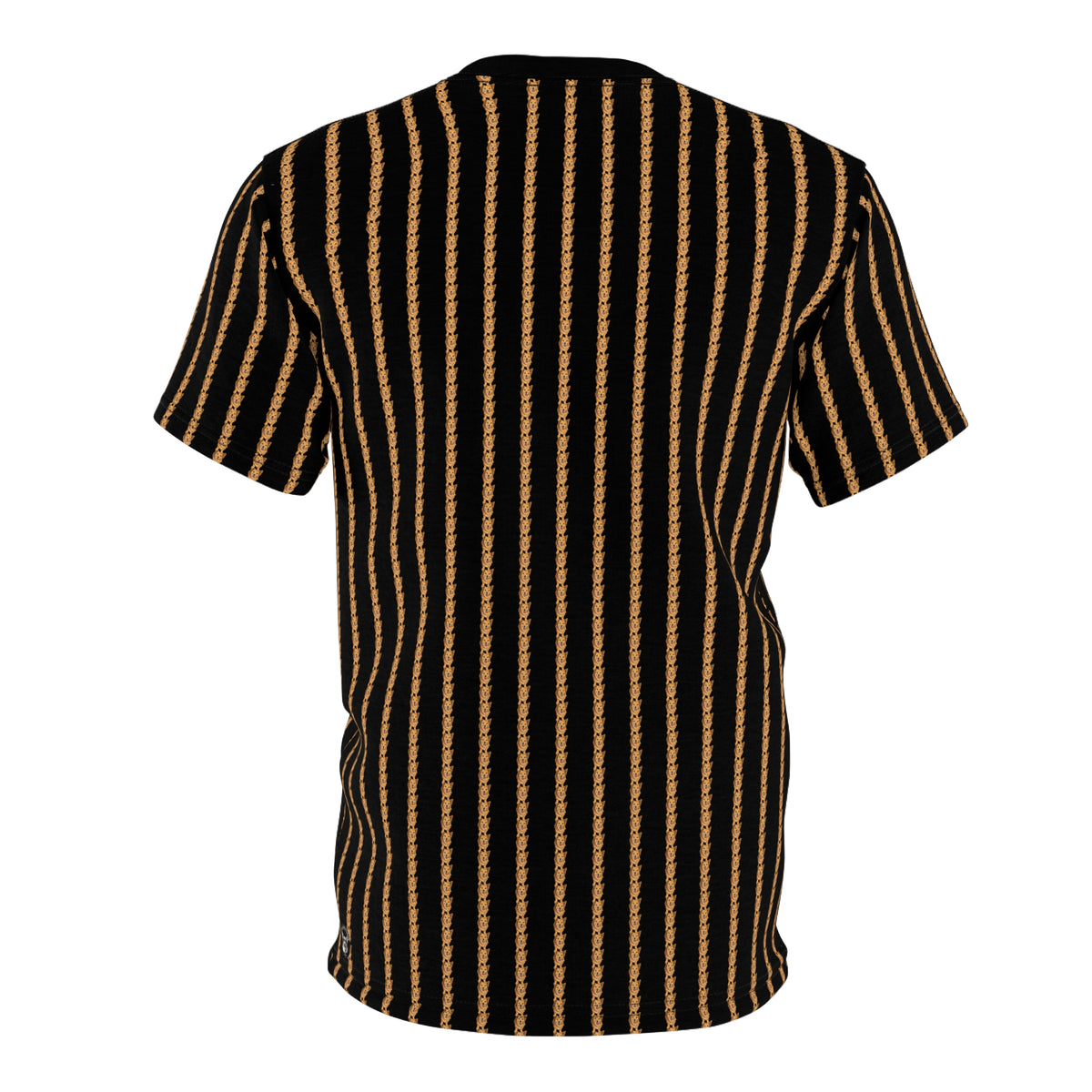 Vivacious Effervescence Pinstripes Unisex Bold Designer Tee - Golden Glow Corgi Repeater on Phantom Black