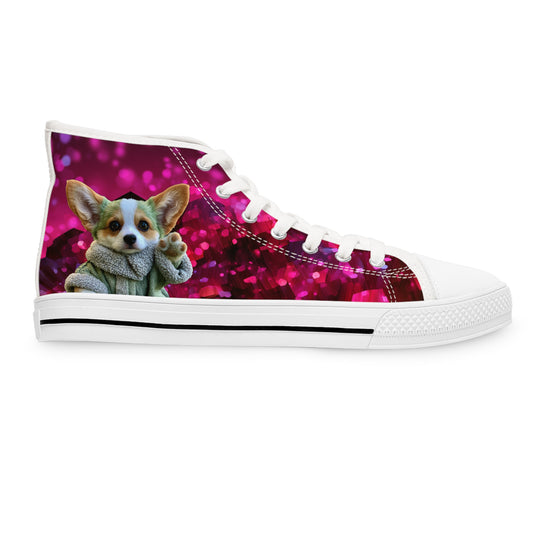 Baby Corgi Space Glitter Women's High-Top Casual Canvas Sneakers - May the Corgi Be With You