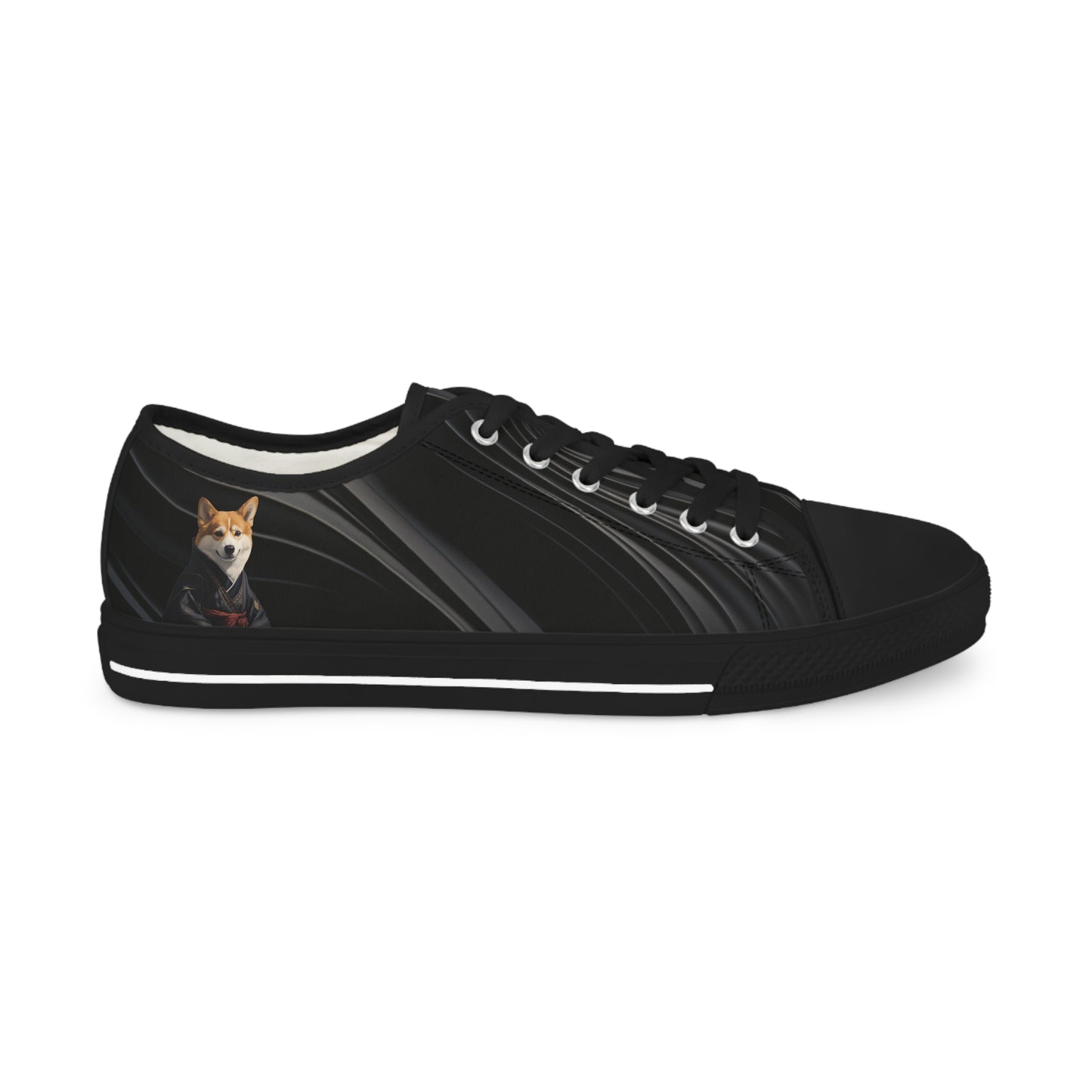 Samurai Corgi Black Swirl Men's Low-Top Casual Canvas Sneakers