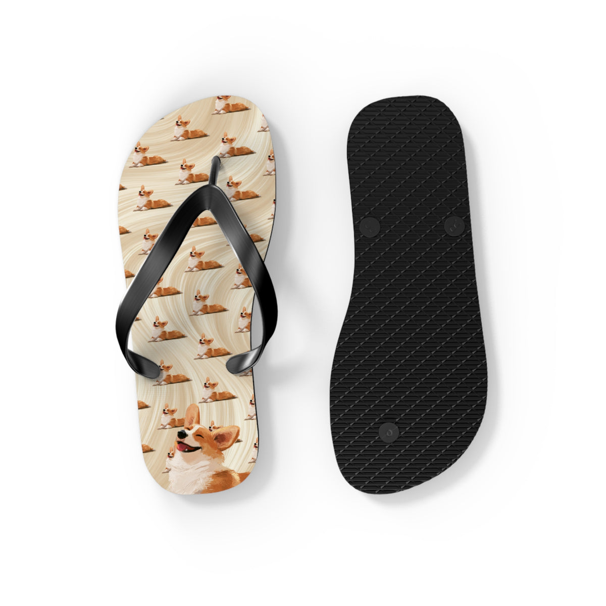 Giddy Sploot Unisex Flip-Flops - Creamy Champagne Corgi Sandals
