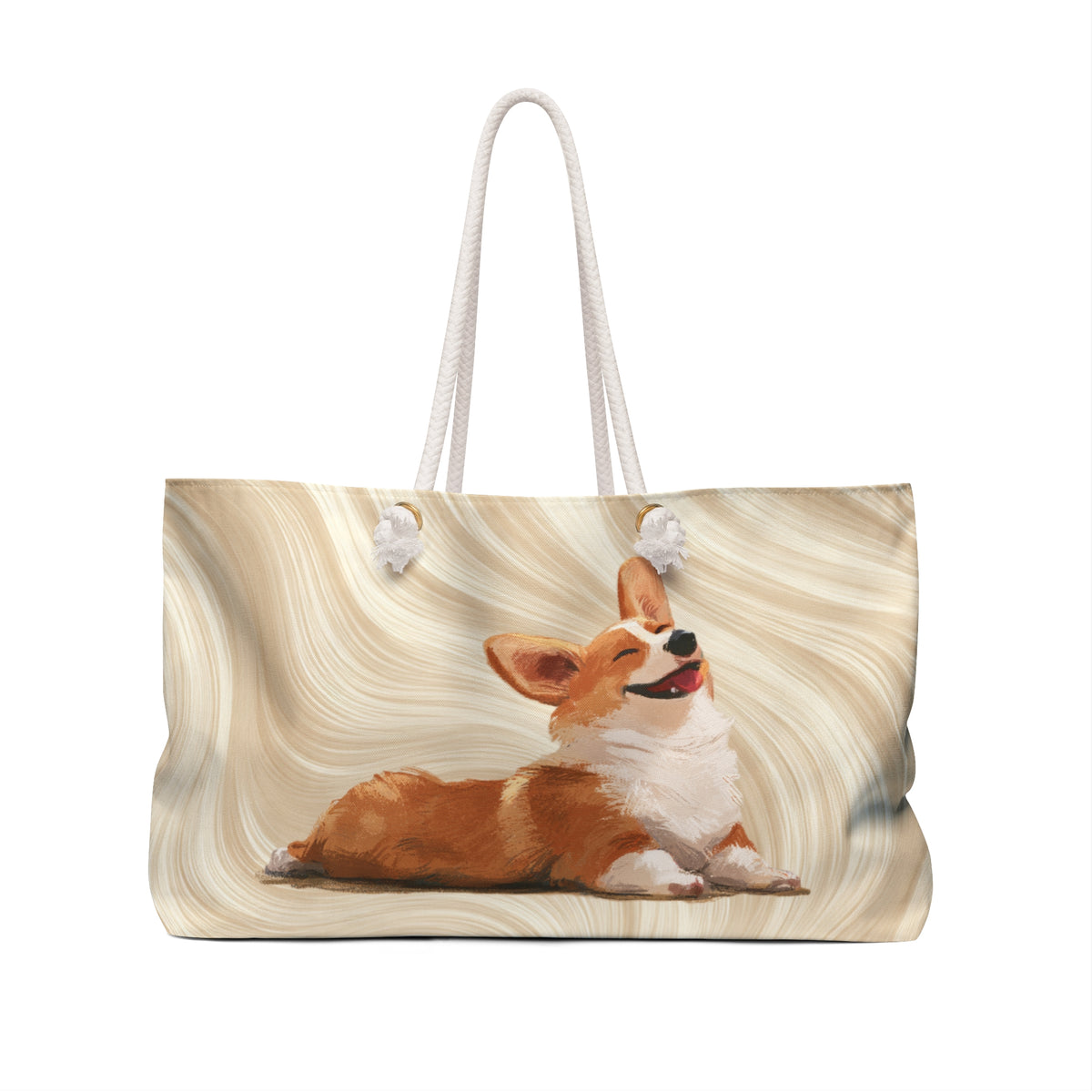 Giddy Sploot Weekender Beach Bag – Creamy Champagne Corgi Travel Tote
