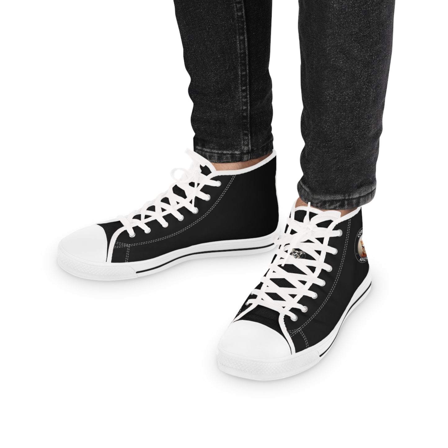 Corgi Aficionado Men's High Top Casual Black Canvas Sneakers with a Classic Corgi Portrait