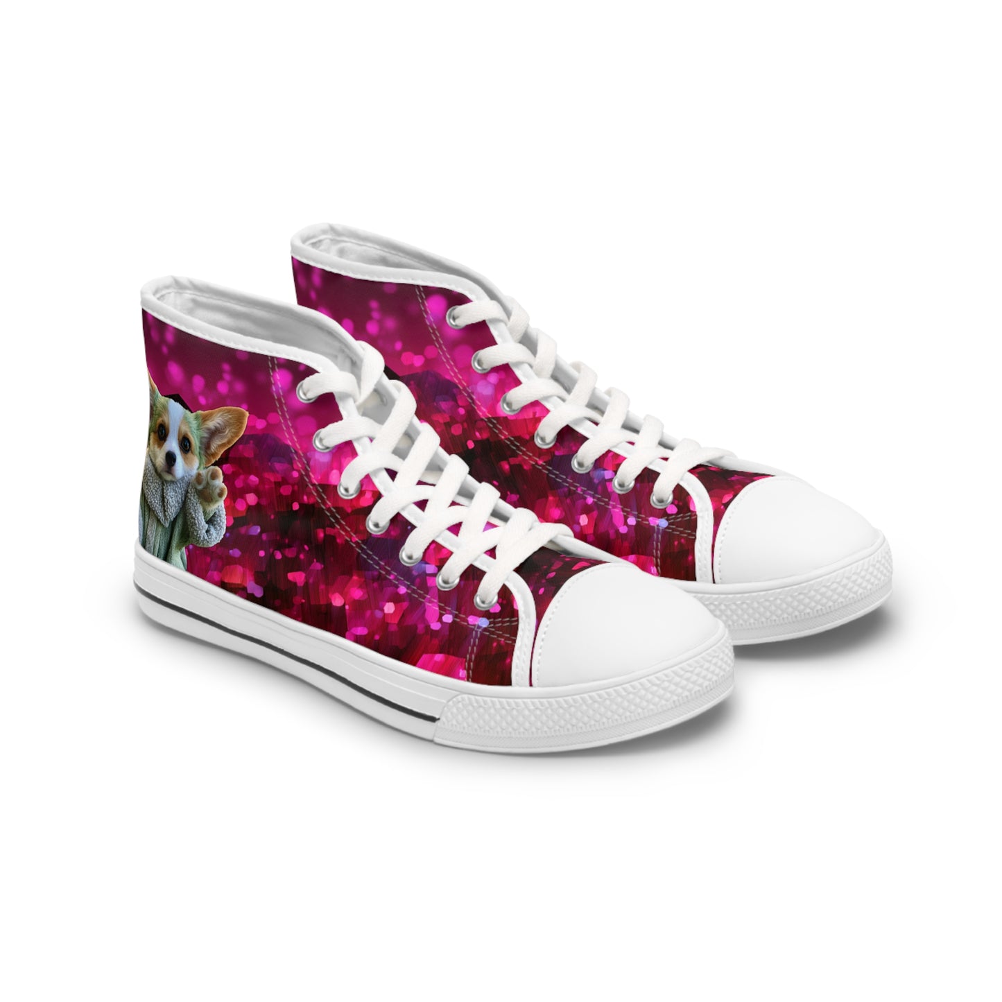 Baby Corgi Space Glitter Women's High-Top Casual Canvas Sneakers - May the Corgi Be With You