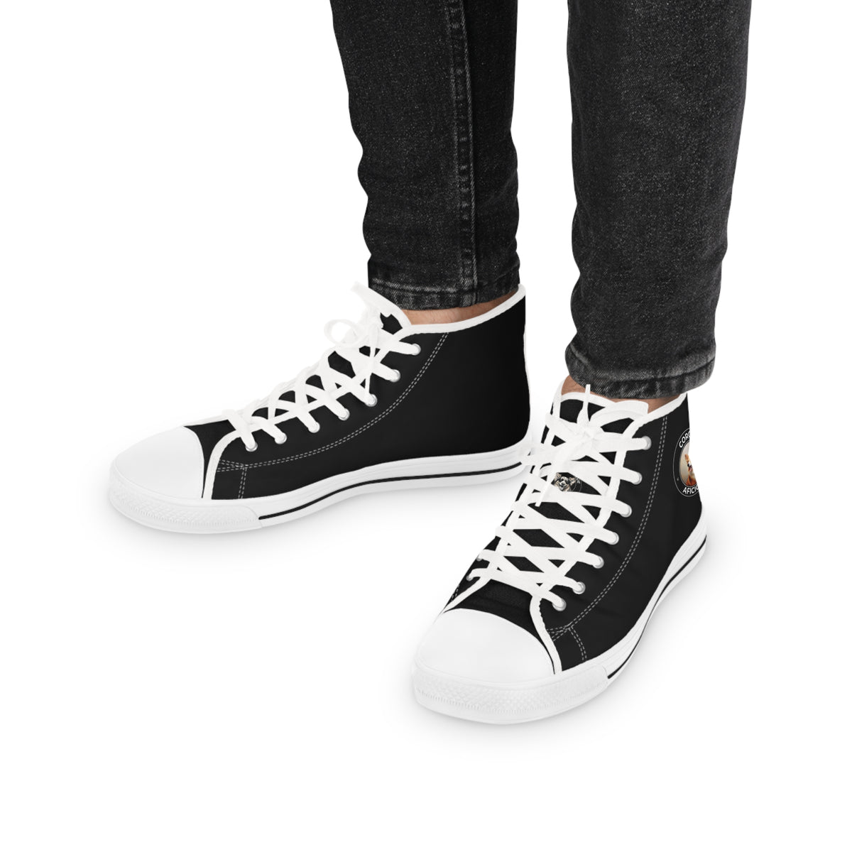 Corgi Aficionado Men's High Top Casual Black Canvas Sneakers with a Classic Corgi Portrait