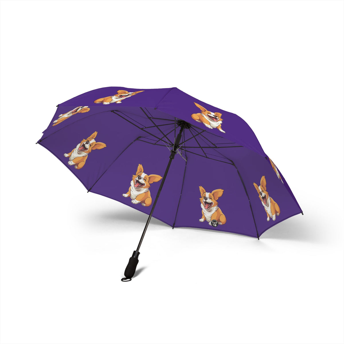 Jolly Jiggling Animated Corgi Foldable Umbrella — Compact Semi‑Automatic Purple Rain Parasol