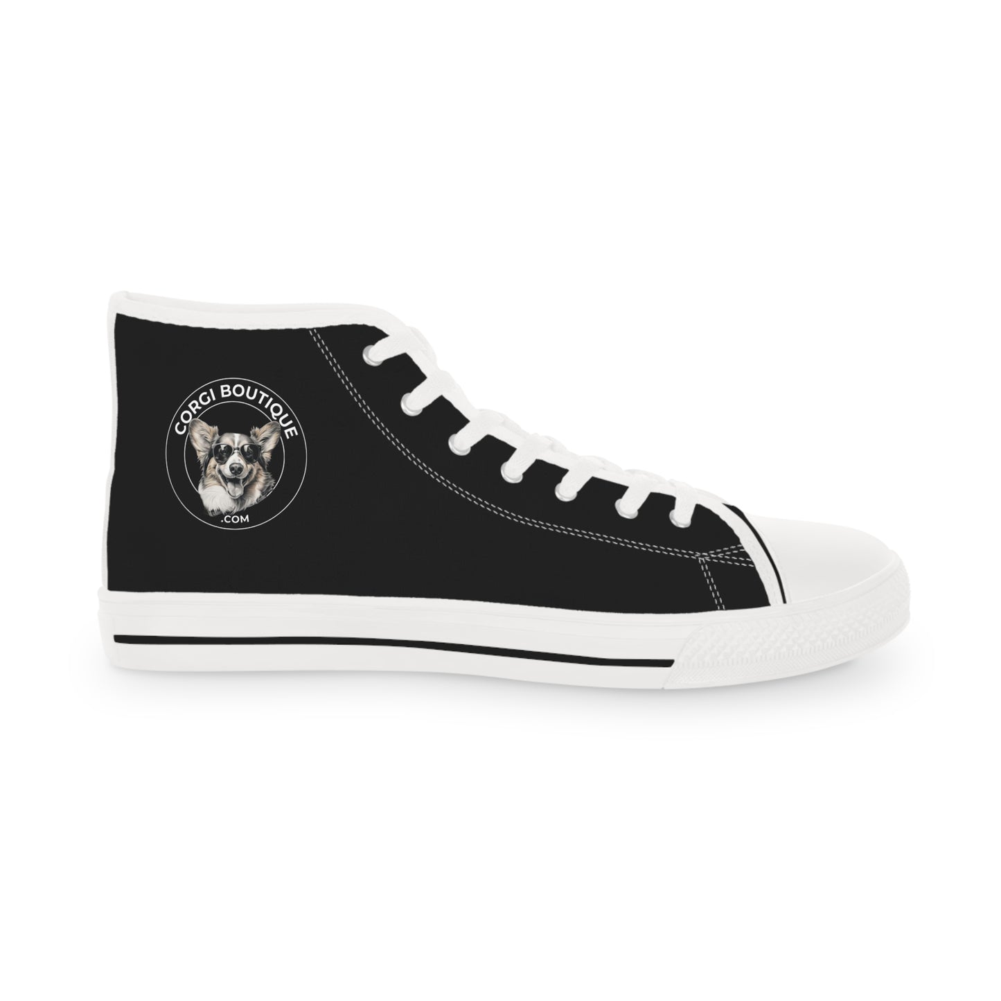 Corgi Boutique Logo Men's High Top Casual Black Canvas Sneakers