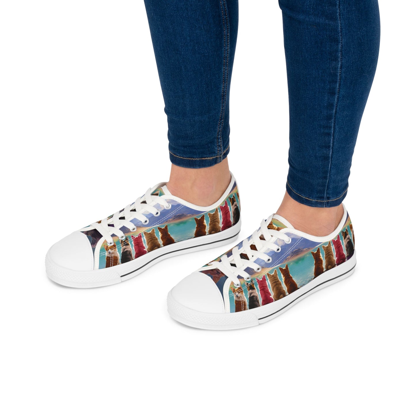 Corgi Lake Tranquil Portrait Women's Low Top Casual Canvas Sneakers