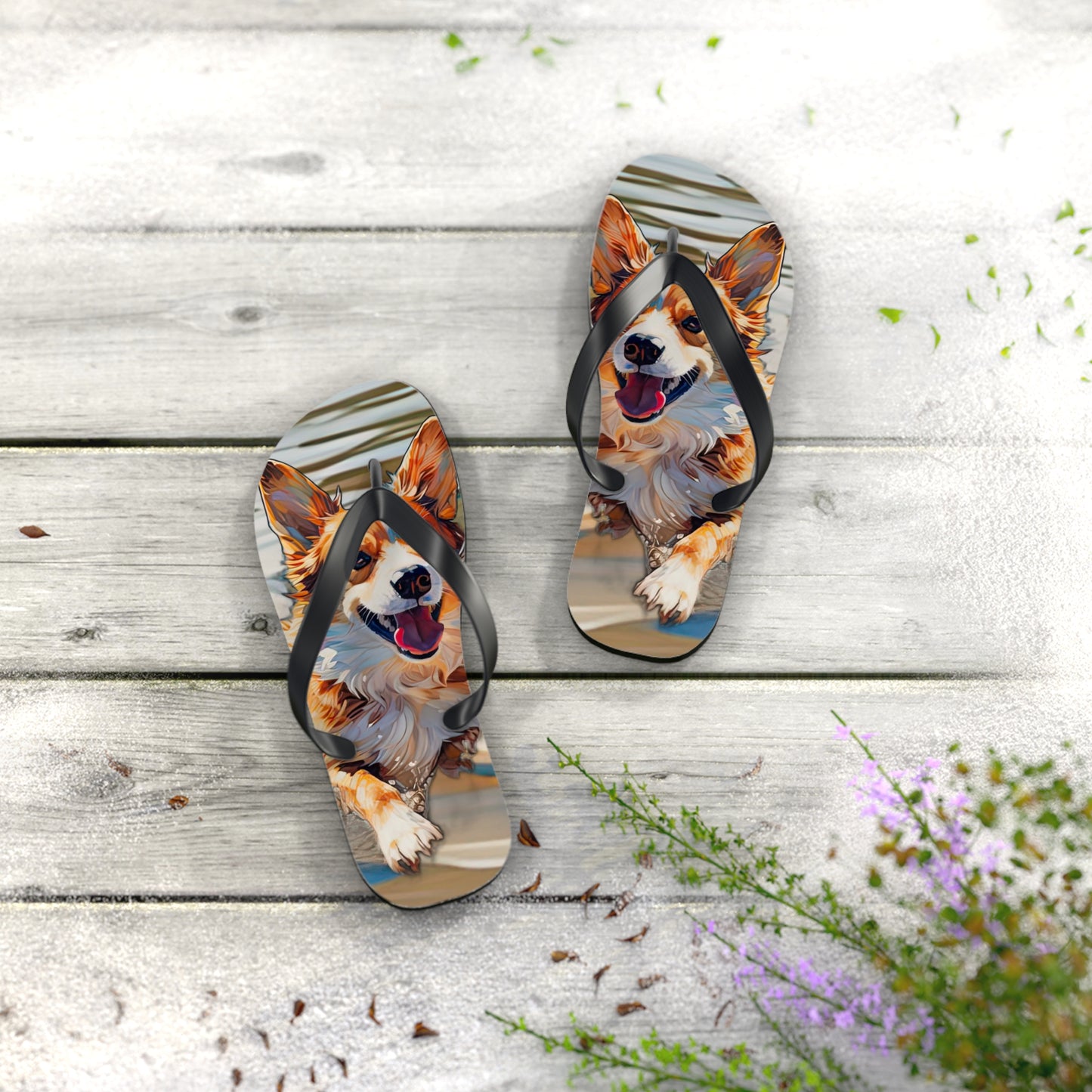 Coastal Corgi Flip-Flops