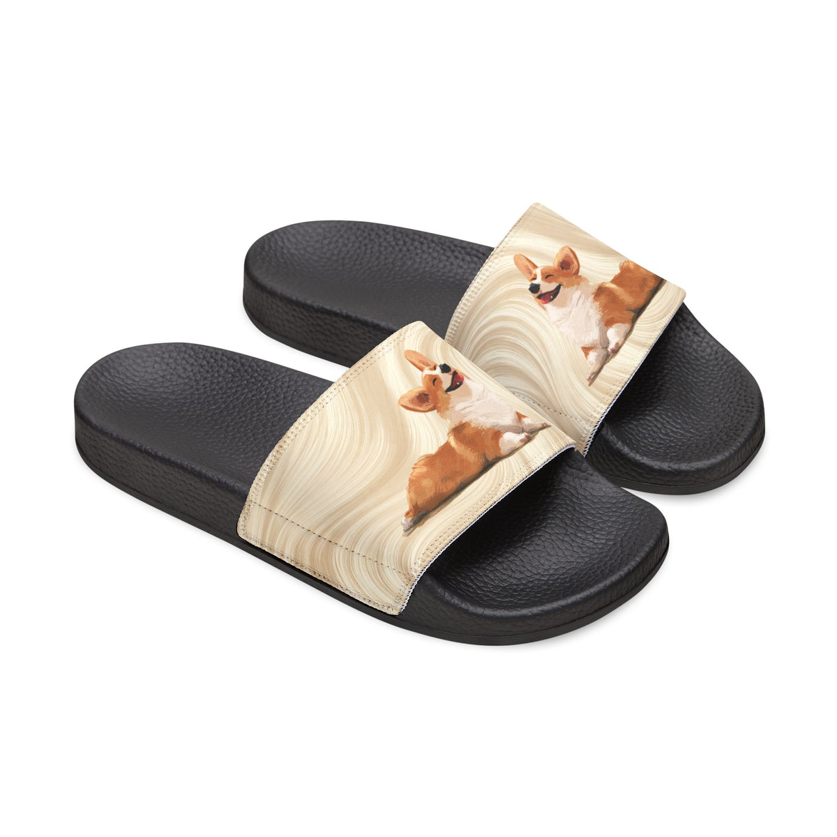 Giddy Sploot Women's Casual Creamy Champagne Slide Sandals - Corgi Pool & Beach Slides