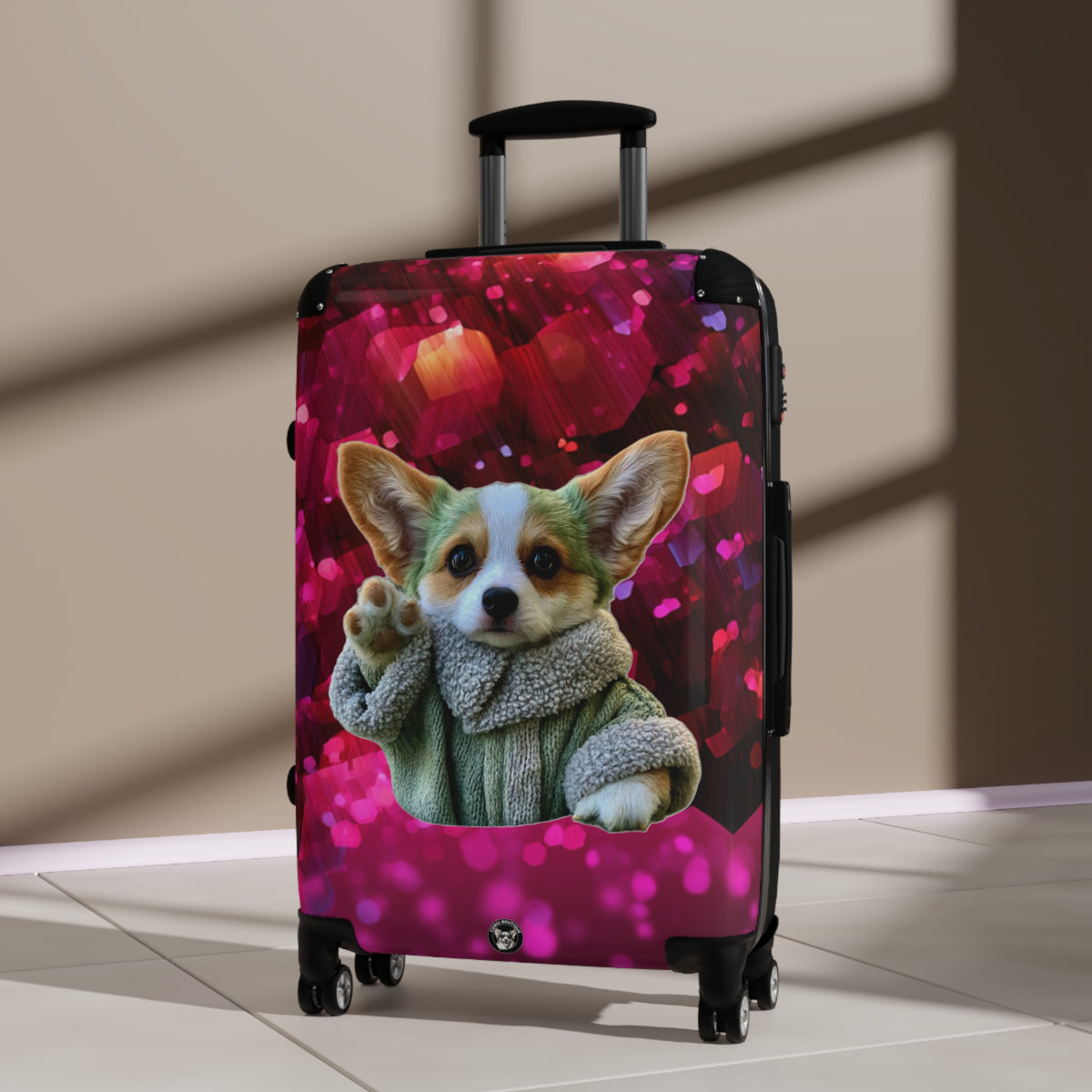 Baby Corgi Star Warrior Suitcases – Red Black & Purple Galaxy Glitter Luggage