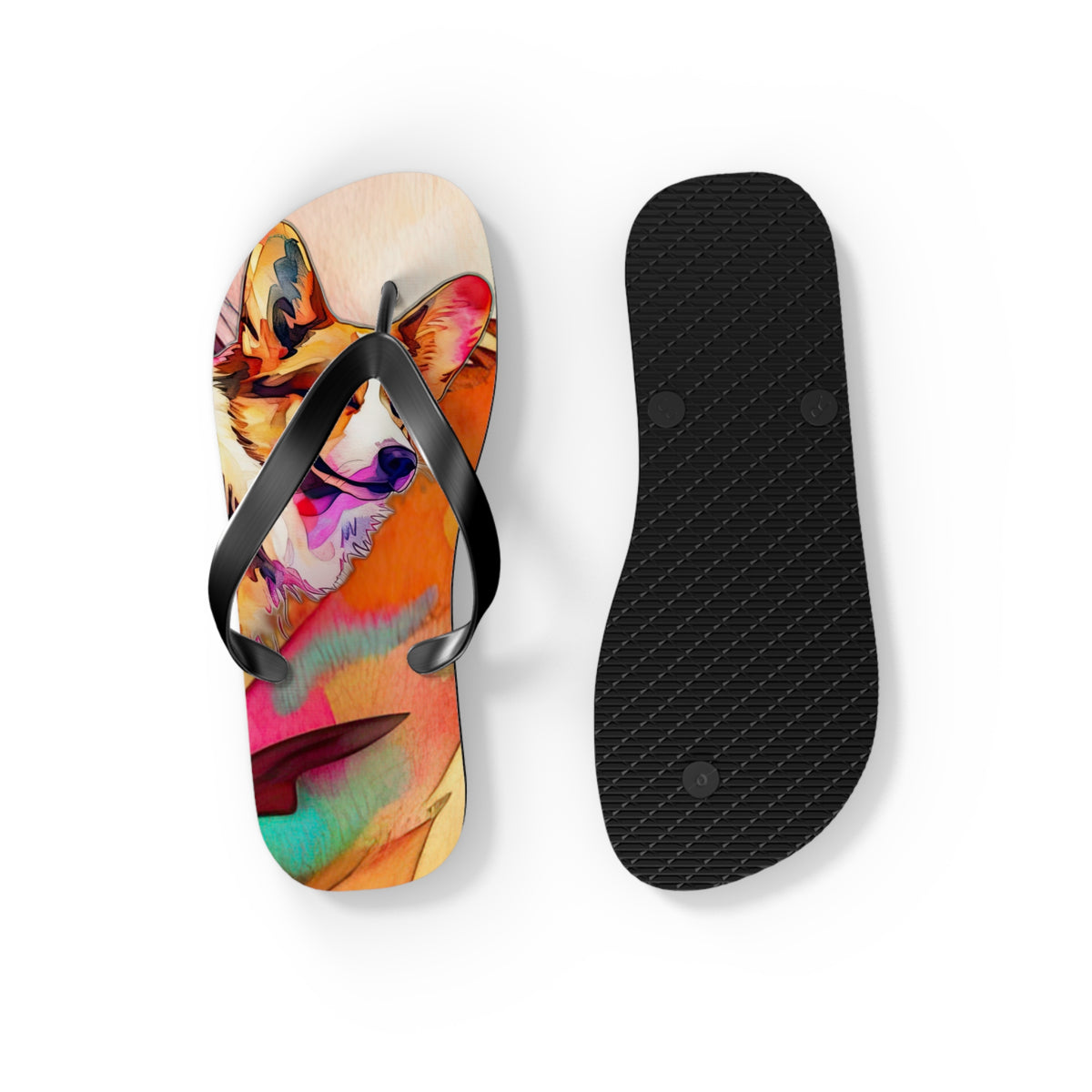 Motley Corgi Unisex Flip-Flops - Vibrant Colorful Corgi Sandals