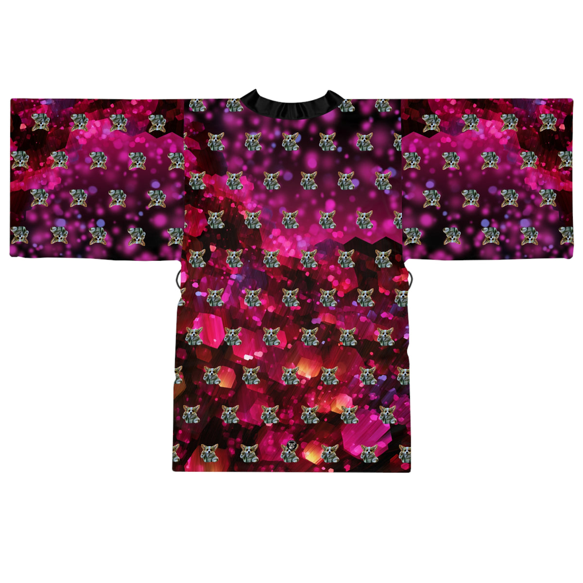Baby Corgi Star Warrior Kimono Robe - Black Red & Purple Housecoat
