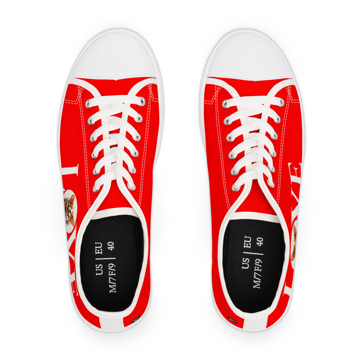 LOVE Corgi Women's Low Top Casual Sneakers on Red Canvas
