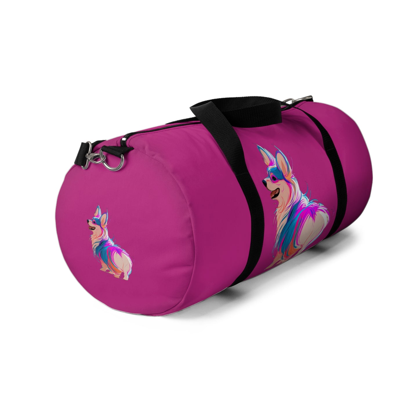 Party Pup Artistic Corgi Illustration Duffel Bag - Punker in Fuchsia Travel Gym Bag