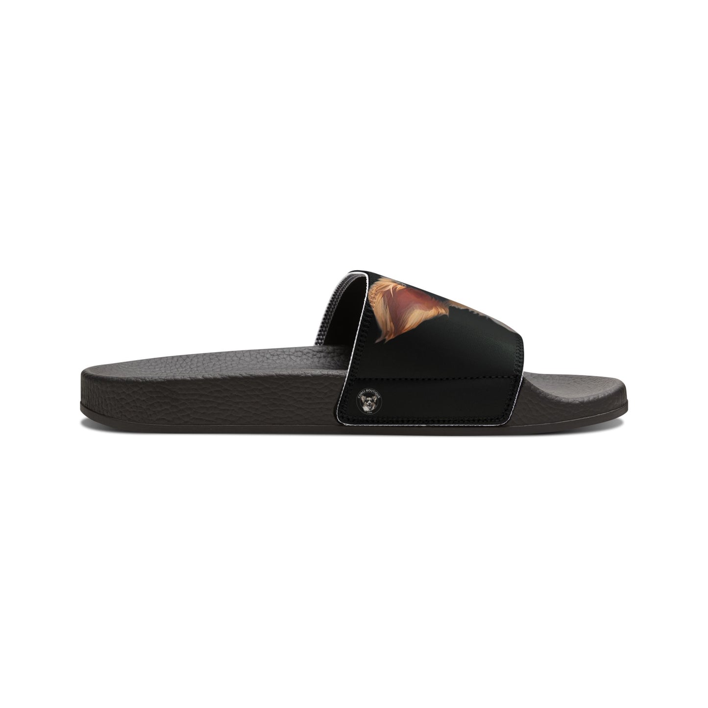 Puppy Dog Eyes Corgi Portrait Men's Black Slide Sandals - Casual Pool & Beach Slides