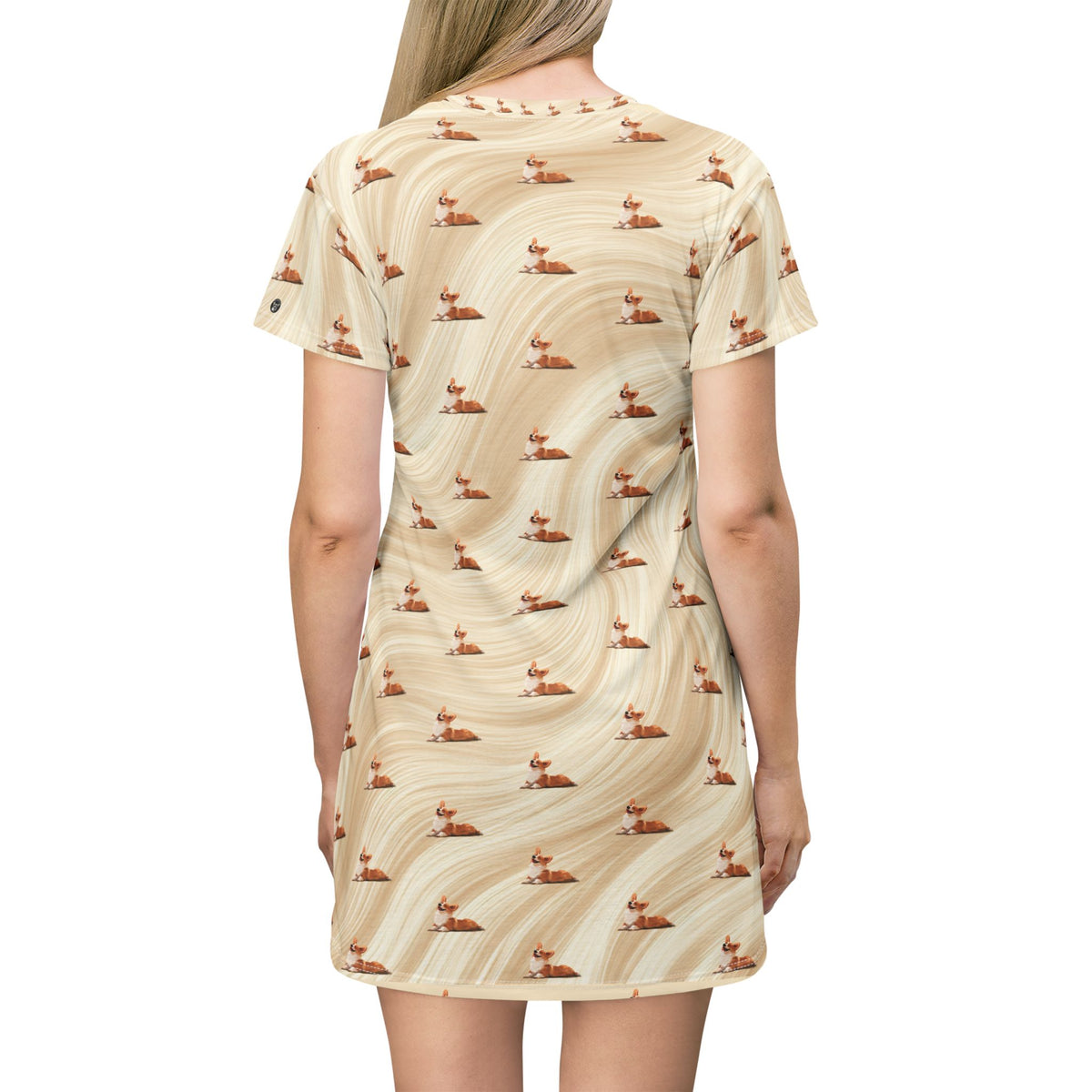 Giddy Sploot Repeater Pattern T-Dress - Creamy Champagne Swirl Dress