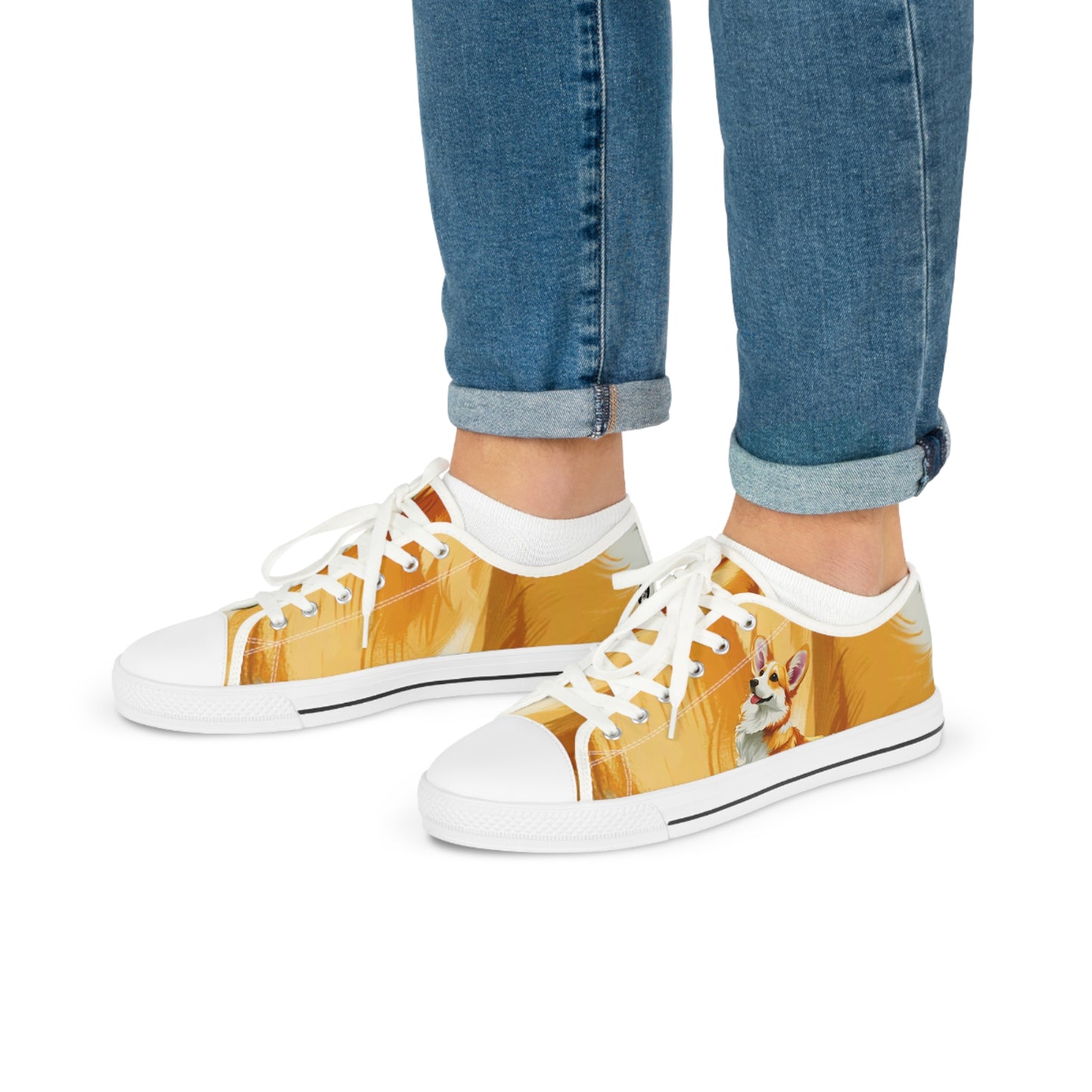 Hello Corgi Portrait Men’s Golden Fur Casual Canvas Low Top Sneakers
