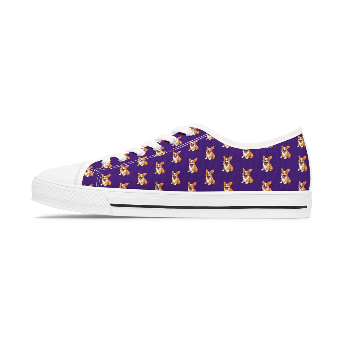 Jolly Jiggling Animated Corgi Women's Low Top Purple Canvas Sneakers