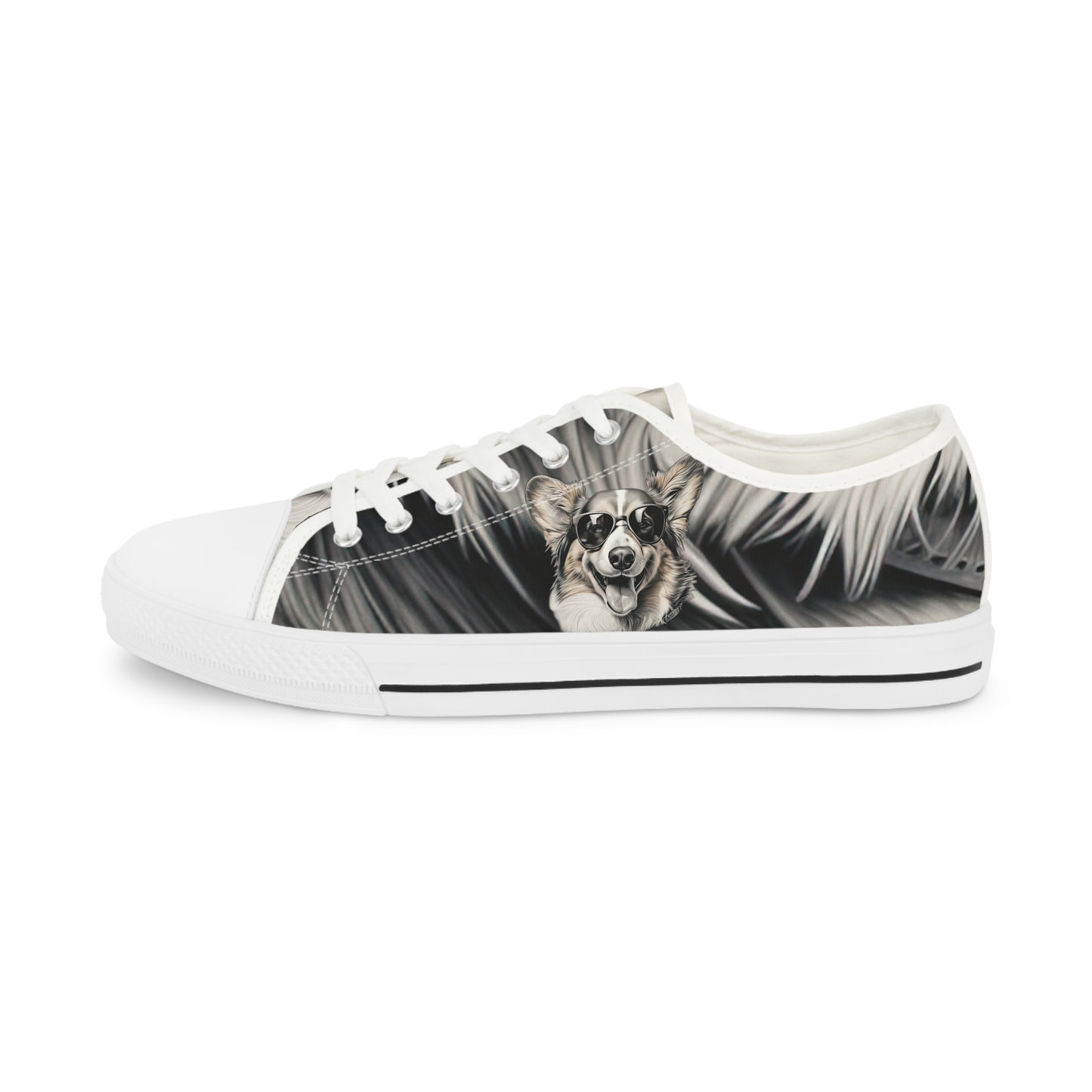 Corgi Cool Portrait in Shades Men's Low Top Casual Canvas Sneakers