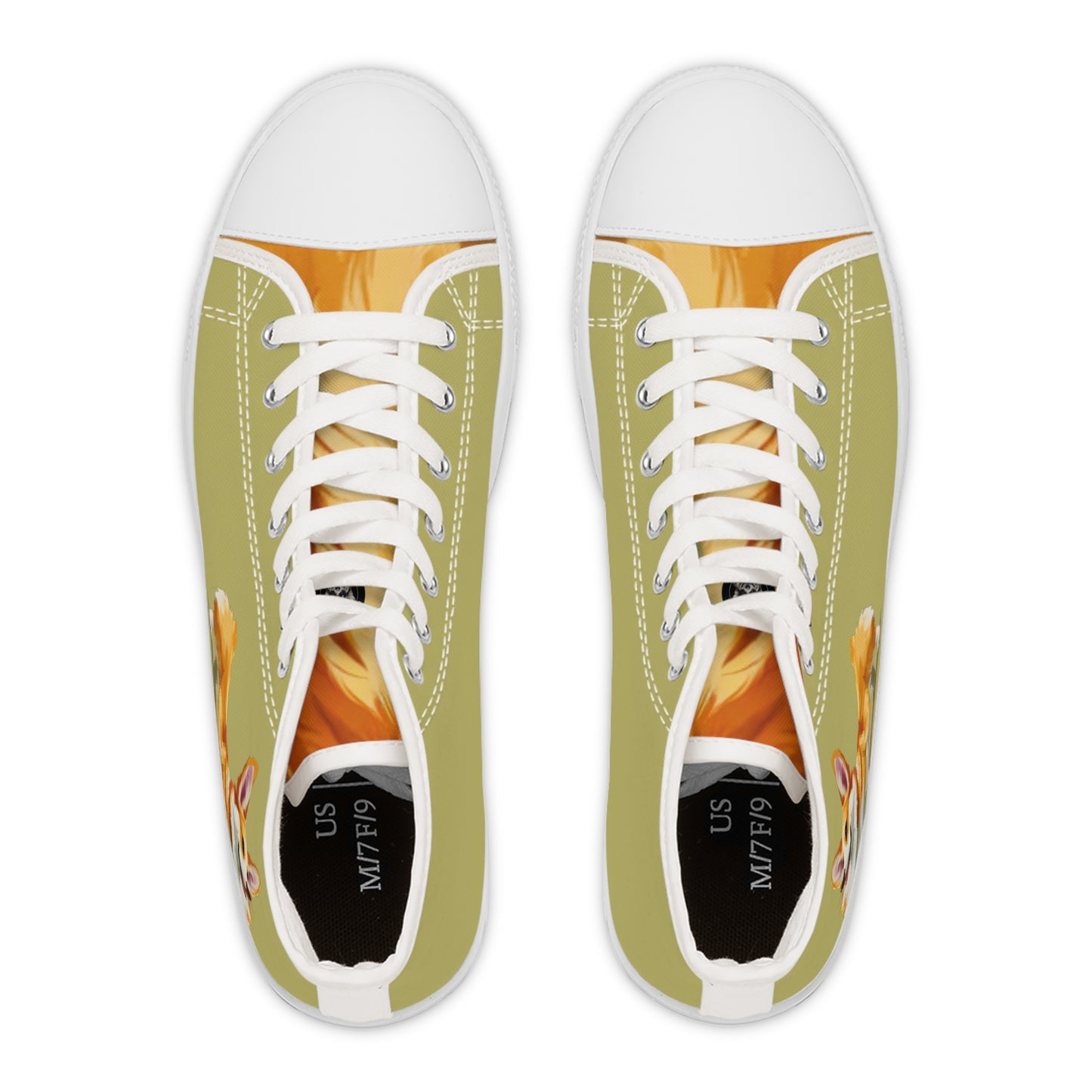 Classic Queen's Corgi Artistic Illustration Women's High Top Casual Khaki Canvas Sneakers