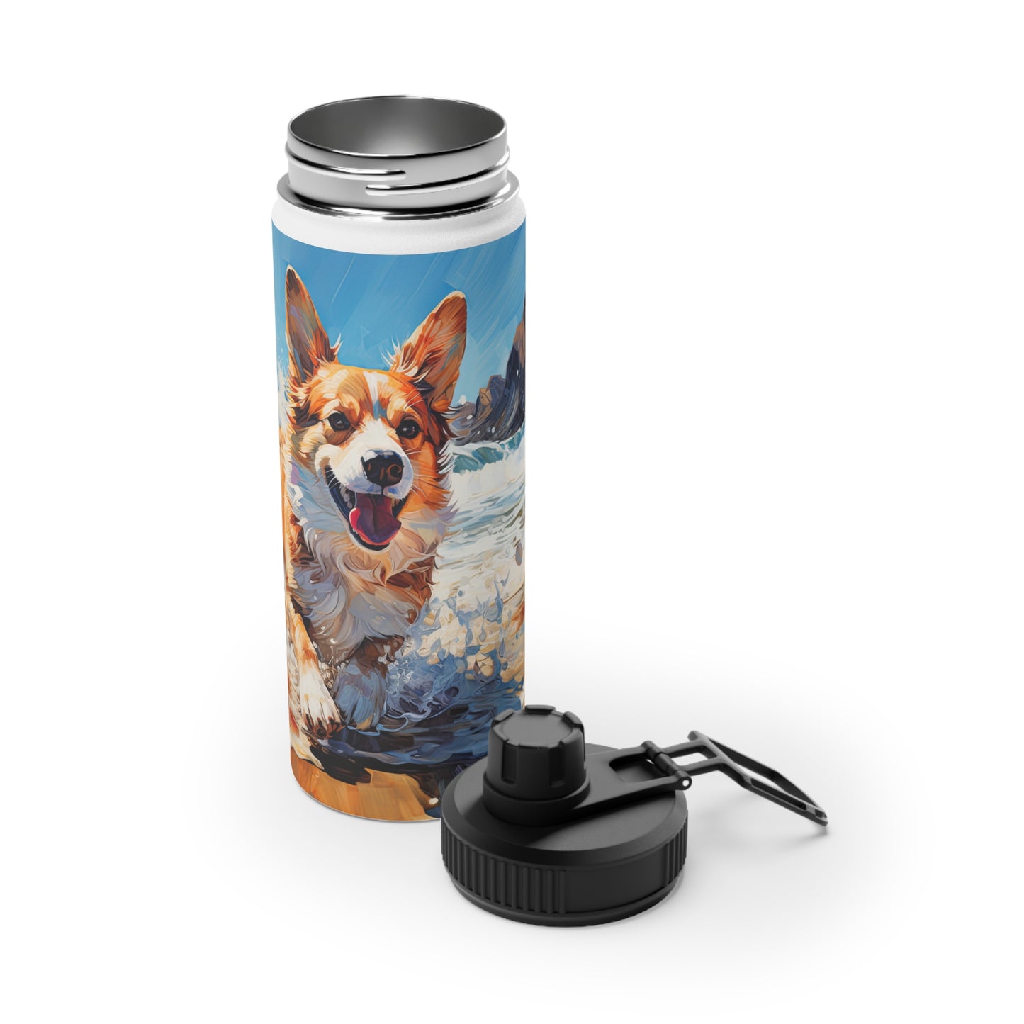 Coastal Corgi - Water Bottle with Sport Lid