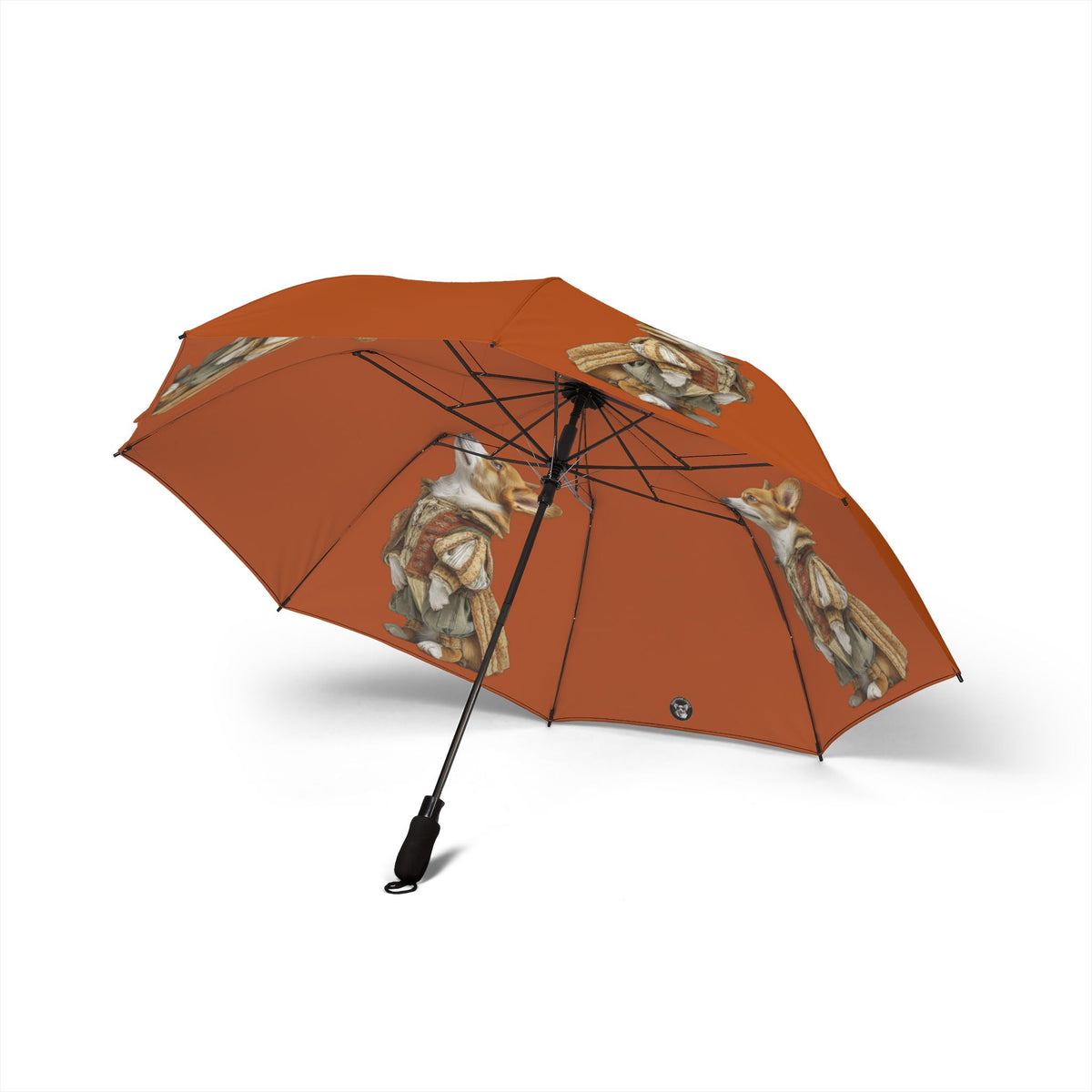 Prince Corgi Royal Traveler Foldable Umbrella — Regal Burnt Orange Compact Rain Parasol
