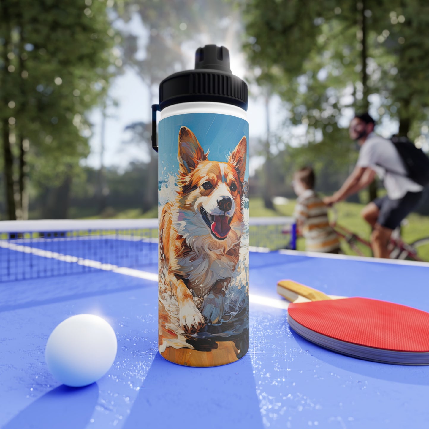 Coastal Corgi - Water Bottle with Sport Lid