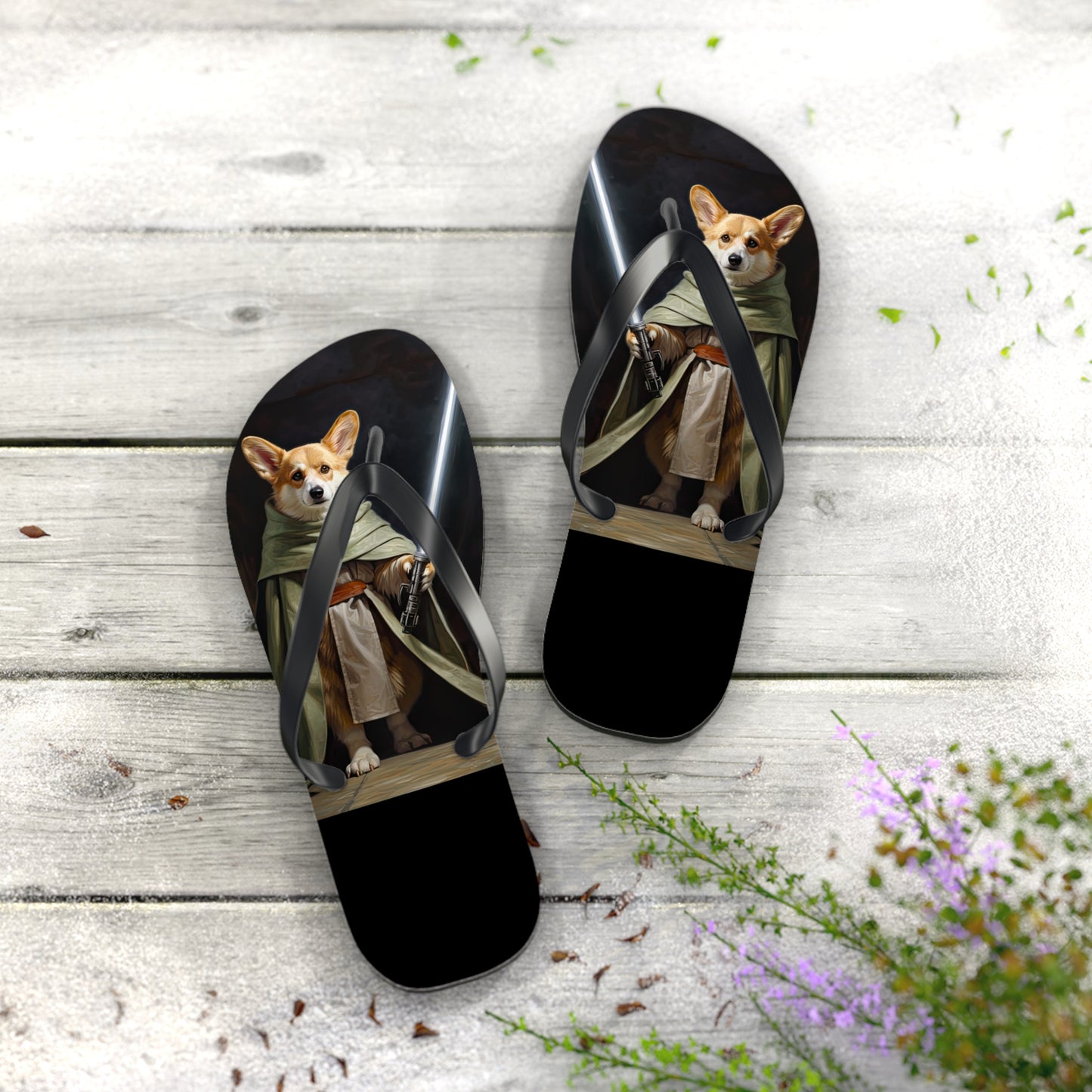 Jedi Corgi Flip-Flops