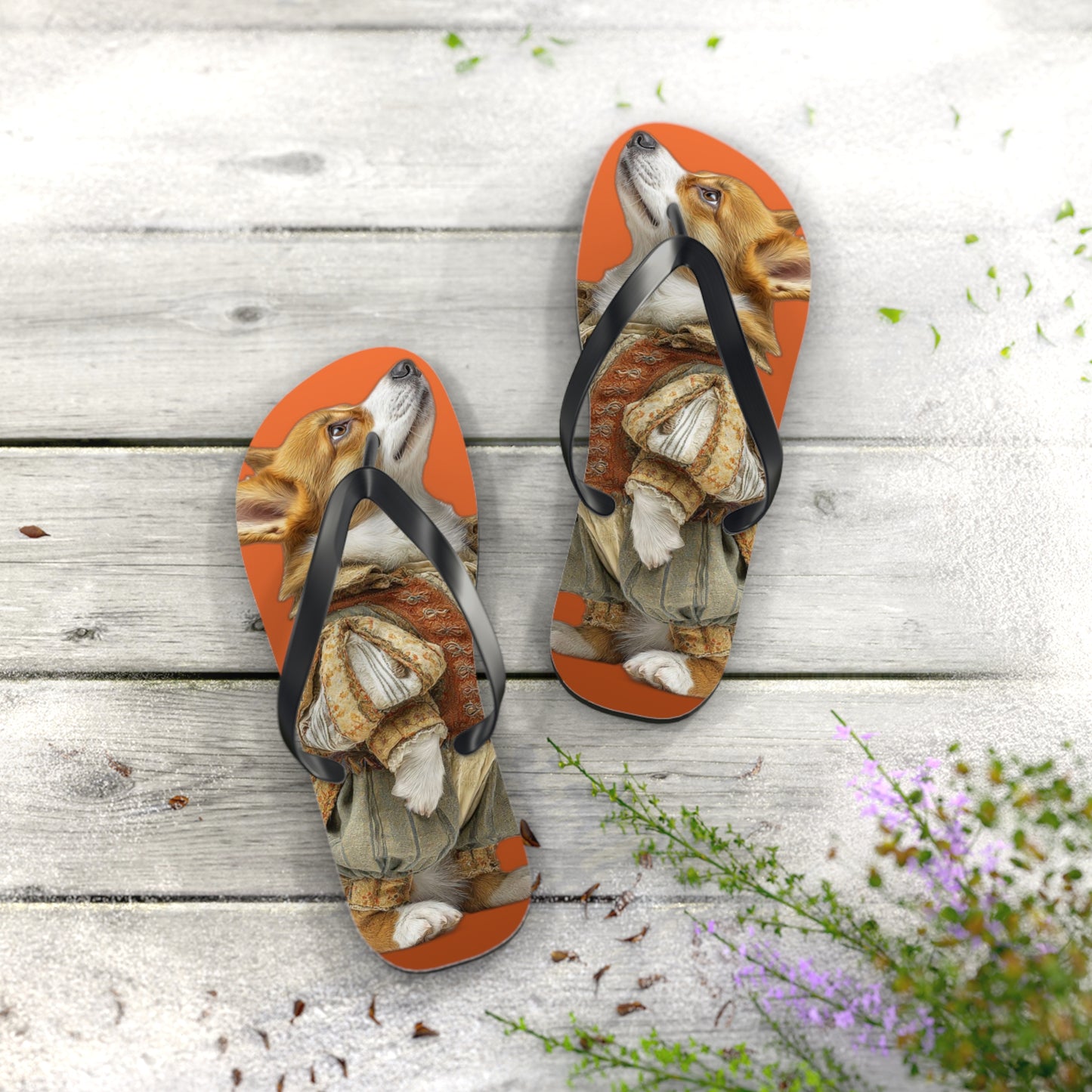 Prince Corgi Portrait Flip Flops – Cool Dog Beach Sandals