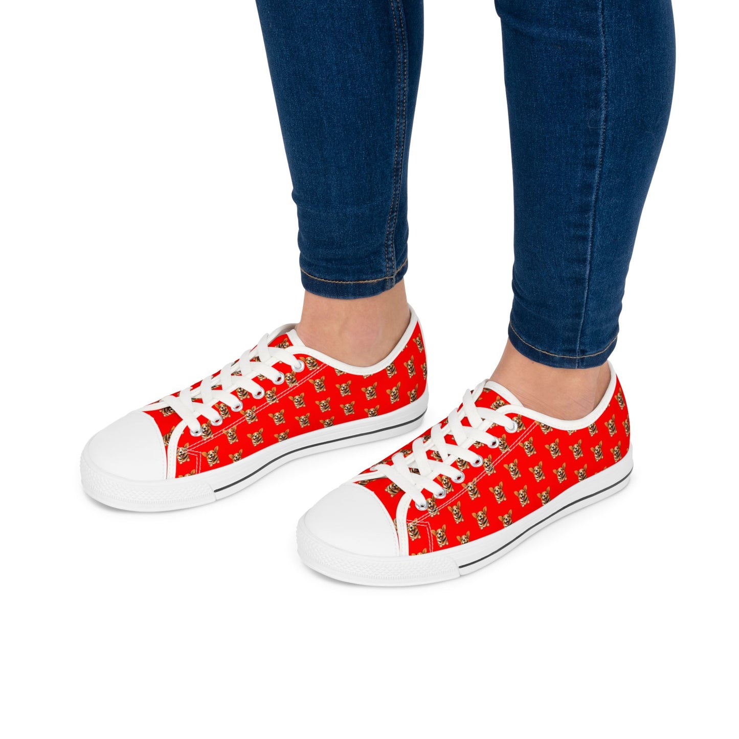 Puppy Love Red Smiling Corgi Print Women's Low Top Casual Canvas Sneakers