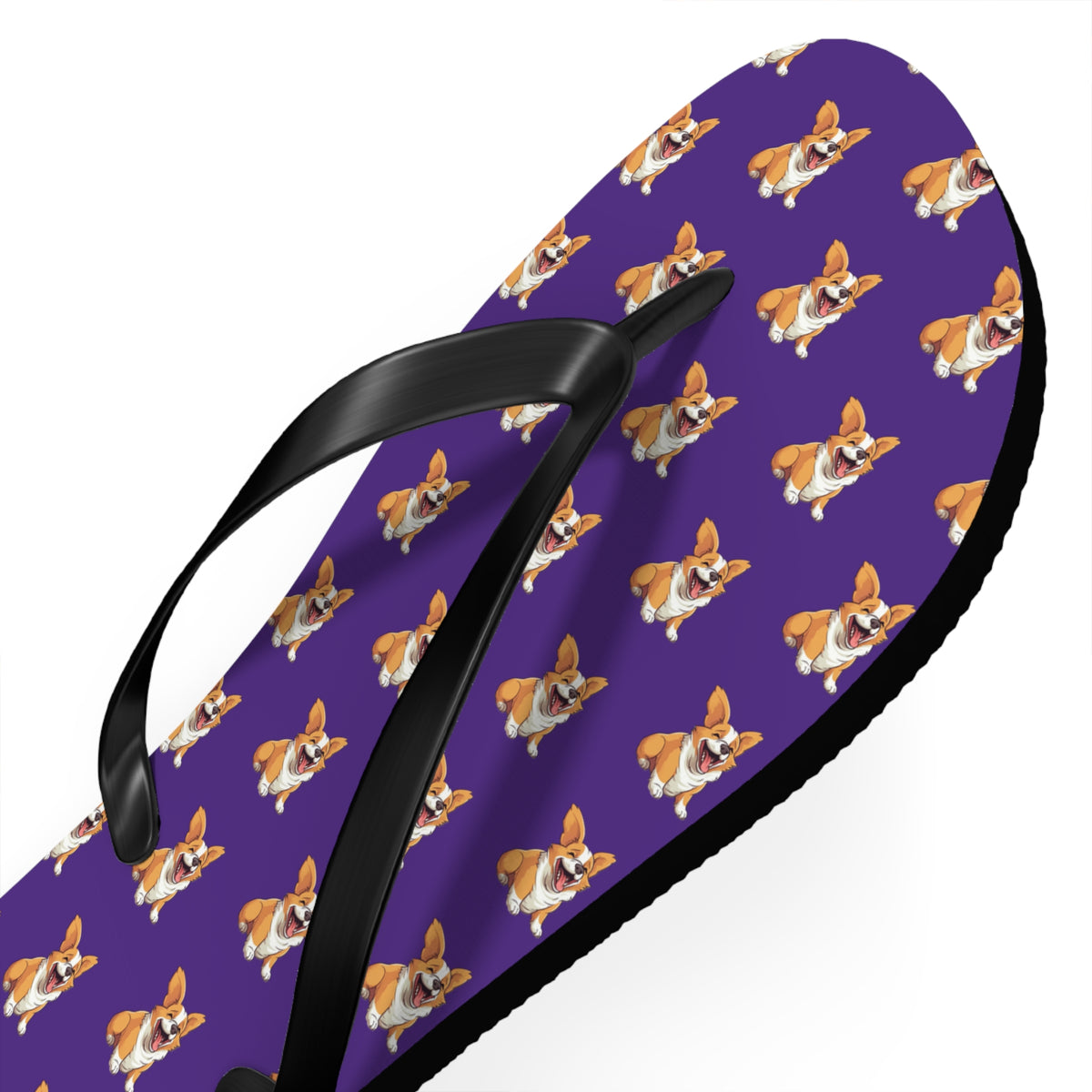 Jolly Jiggling Animated Corgi Flip-Flops - Purple Unisex Sandals