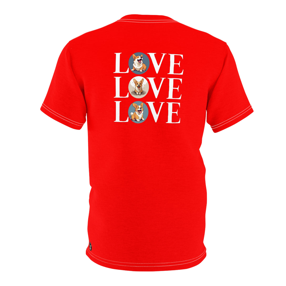 Love-Love-Love Unisex Bold Designer Tee - Corgi Sentiment on Rad-Red