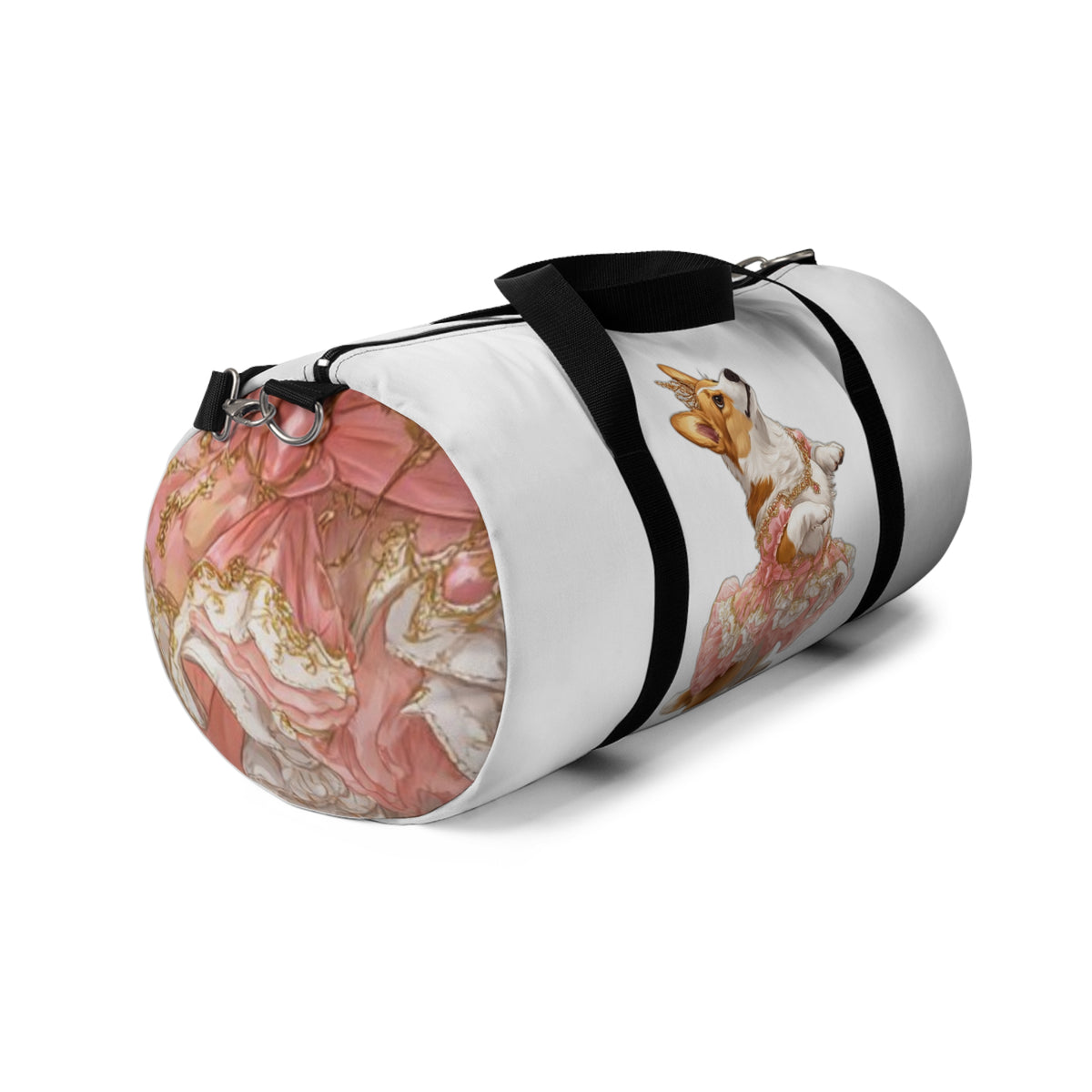 Princess Corgi Royal Duffel Bag - Monarch Themed Pink & White Travel Gym Bag