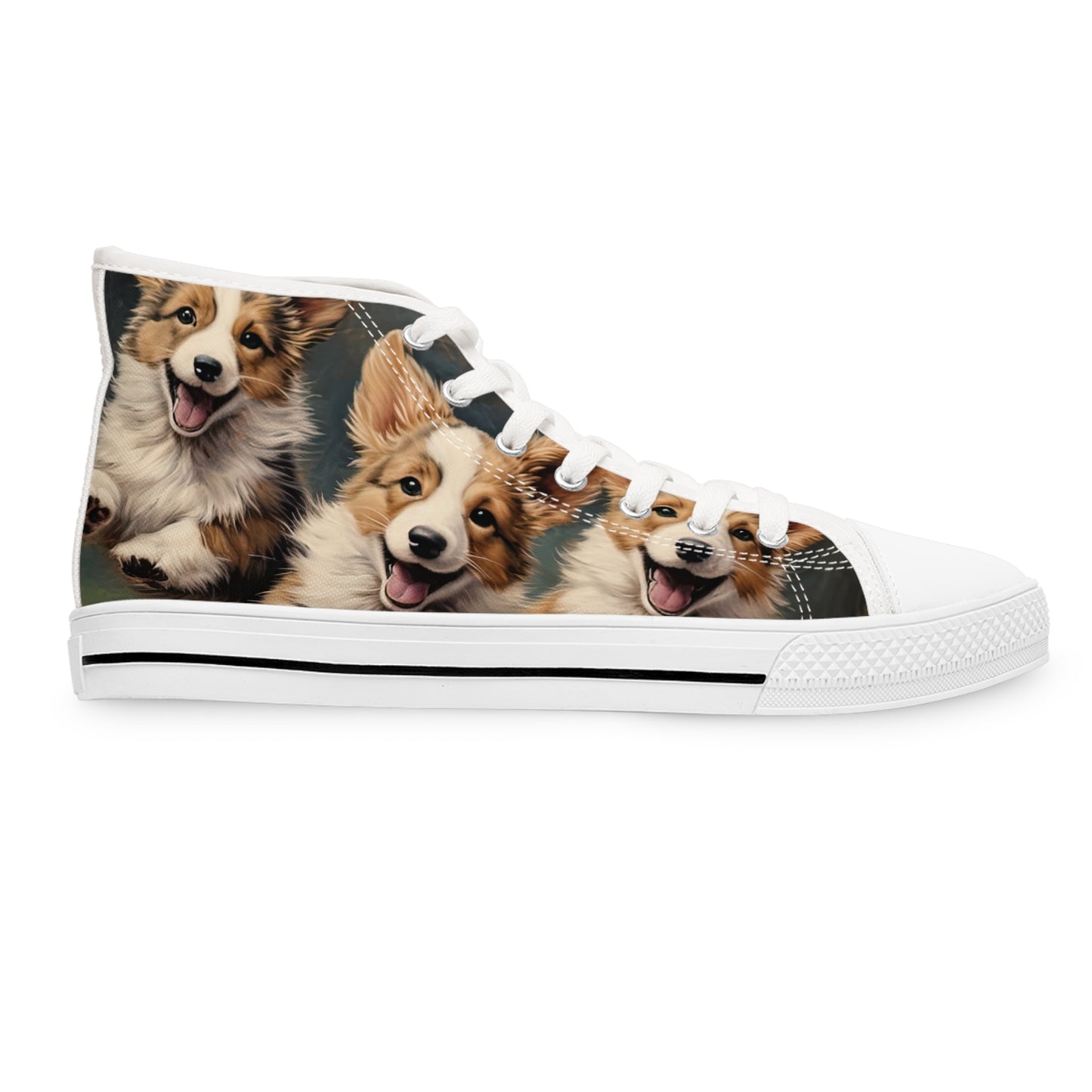 Corgi Pouncing Puppies Print Women's High Top Casual Canvas Sneakers