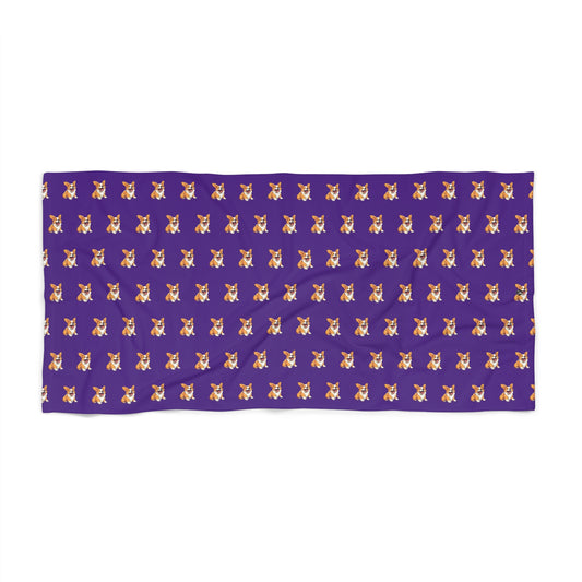 Jolly Jiggling Animated Corgi - Purple Beach Towel