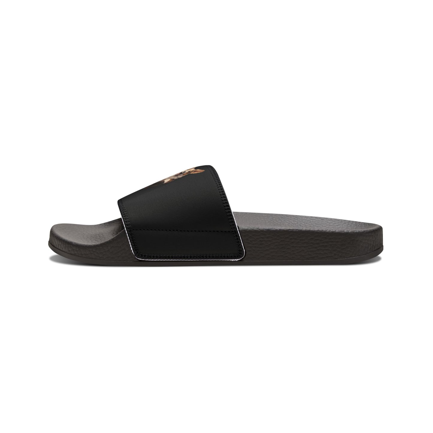 Corgi Puppies Pouncing on the Pitch Men's Black Slide Sandals - Casual Pool & Beach Slides