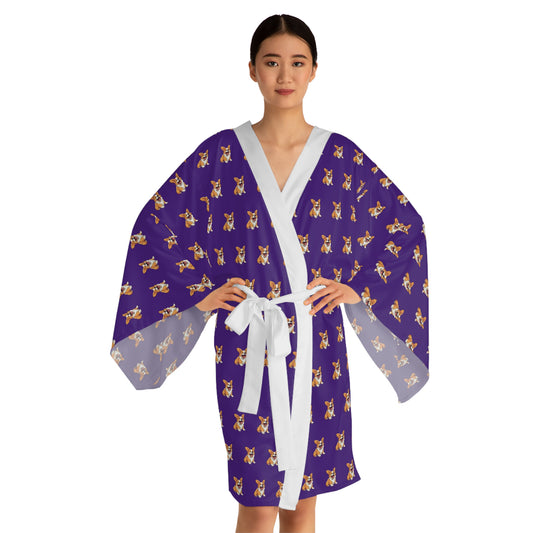 Jolly Jiggling Animated Corgi Repeater Pattern Kimono Robe
