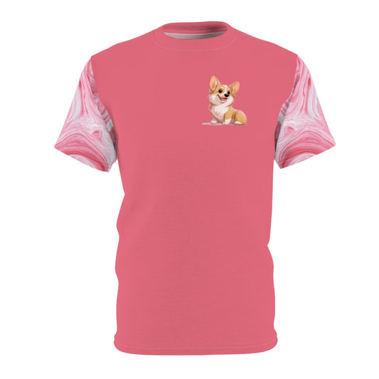 Cuddly Corgi Puppy Unisex Bold Fashion Tee — Strawberry Swirl Edition