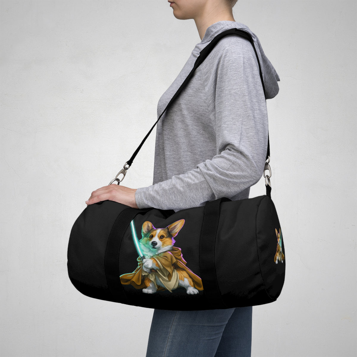 Little Light Knight Corgi Star Warrior Duffel Bag - Black Corgi Fighter Travel Gym Bag