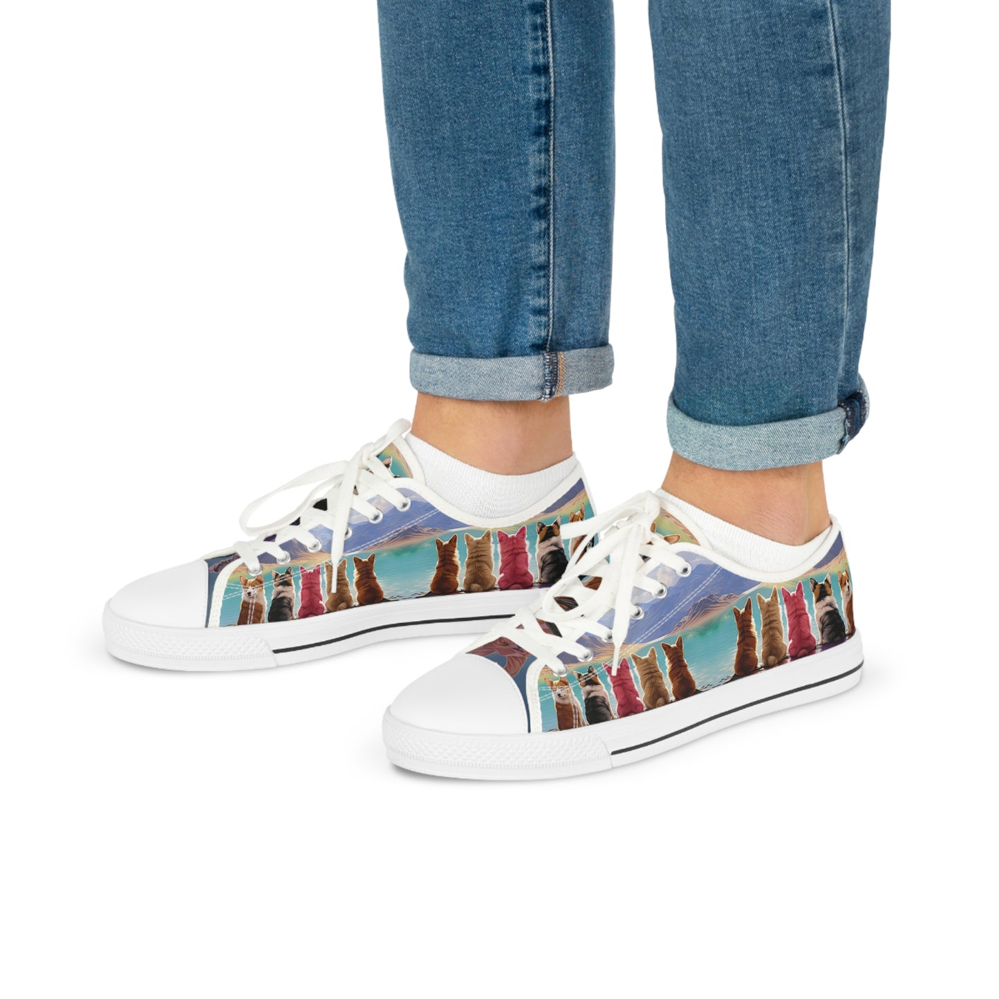 Corgi Lake Tranquil Portrait Men's Low Top Casual Canvas Sneakers