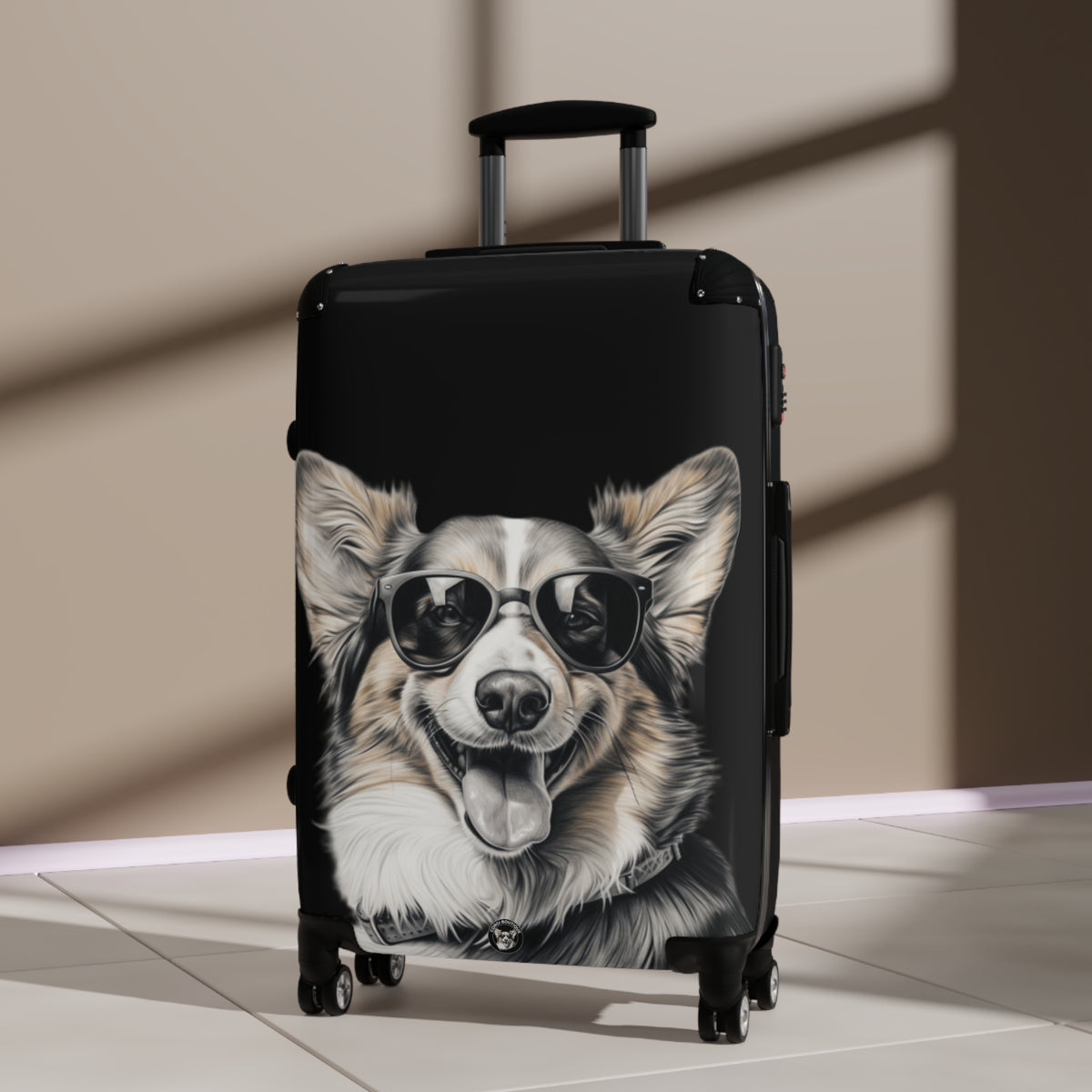 Corgi Cool Artistic Illustration In Shades Suitcases — Corgi Lovers Rolling Luggage