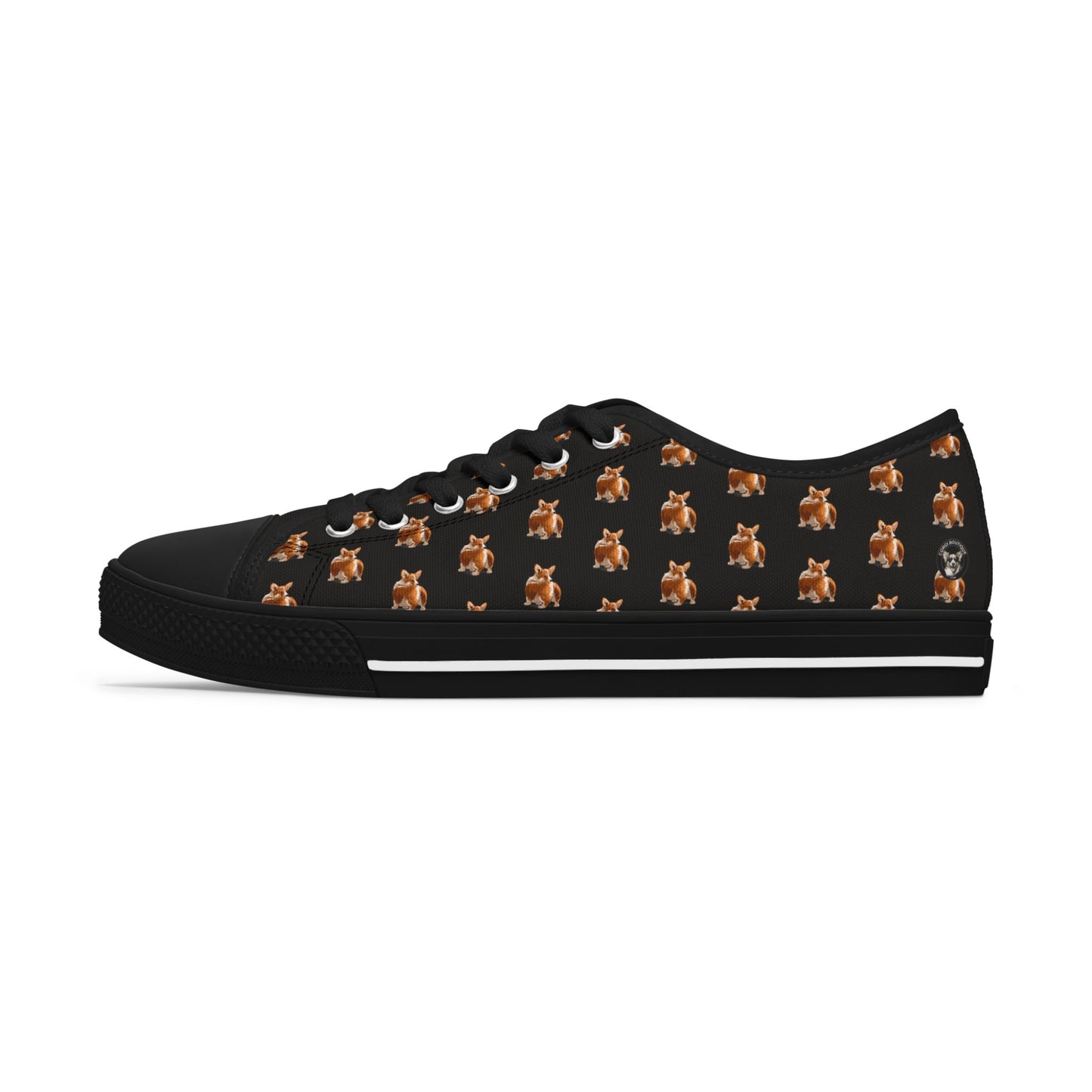 Corgi Contempt Mosaic Pattern Women’s Low Top Casual Black Canvas Sneakers