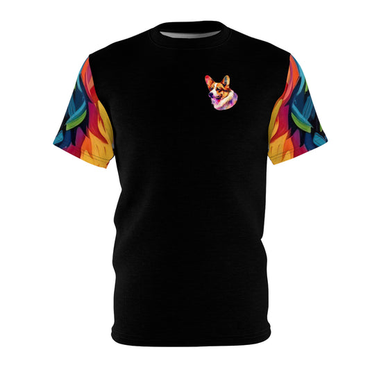Motley Corgi Unisex Bold Fashion Tee — Painted Colorful Phantom Black Corgi Shirt