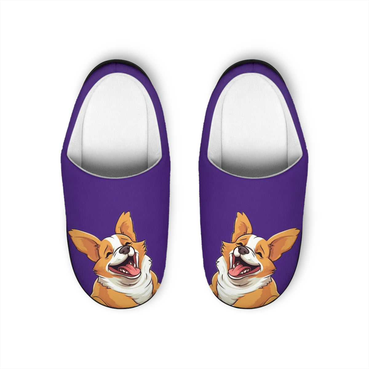 Jolly Jiggling Animated Corgi Women's Slippers - Purple Corgi House Shoes