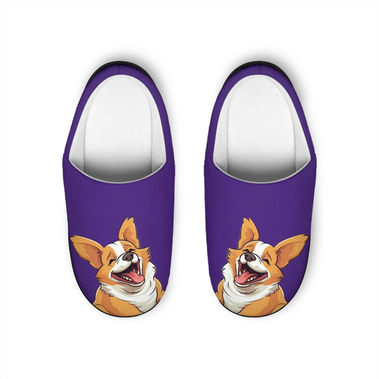 Jolly Jiggling Animated Corgi Slippers - Men's Purple House Shoes